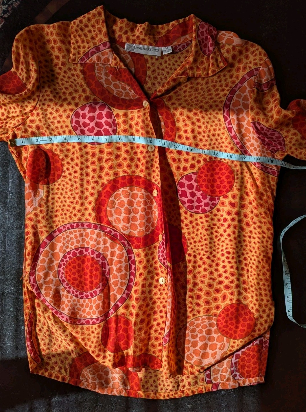 VTG Ilyse Hart Ltd Orange Rayon Button Down Shirt w/Psychedelic Bubble Print M