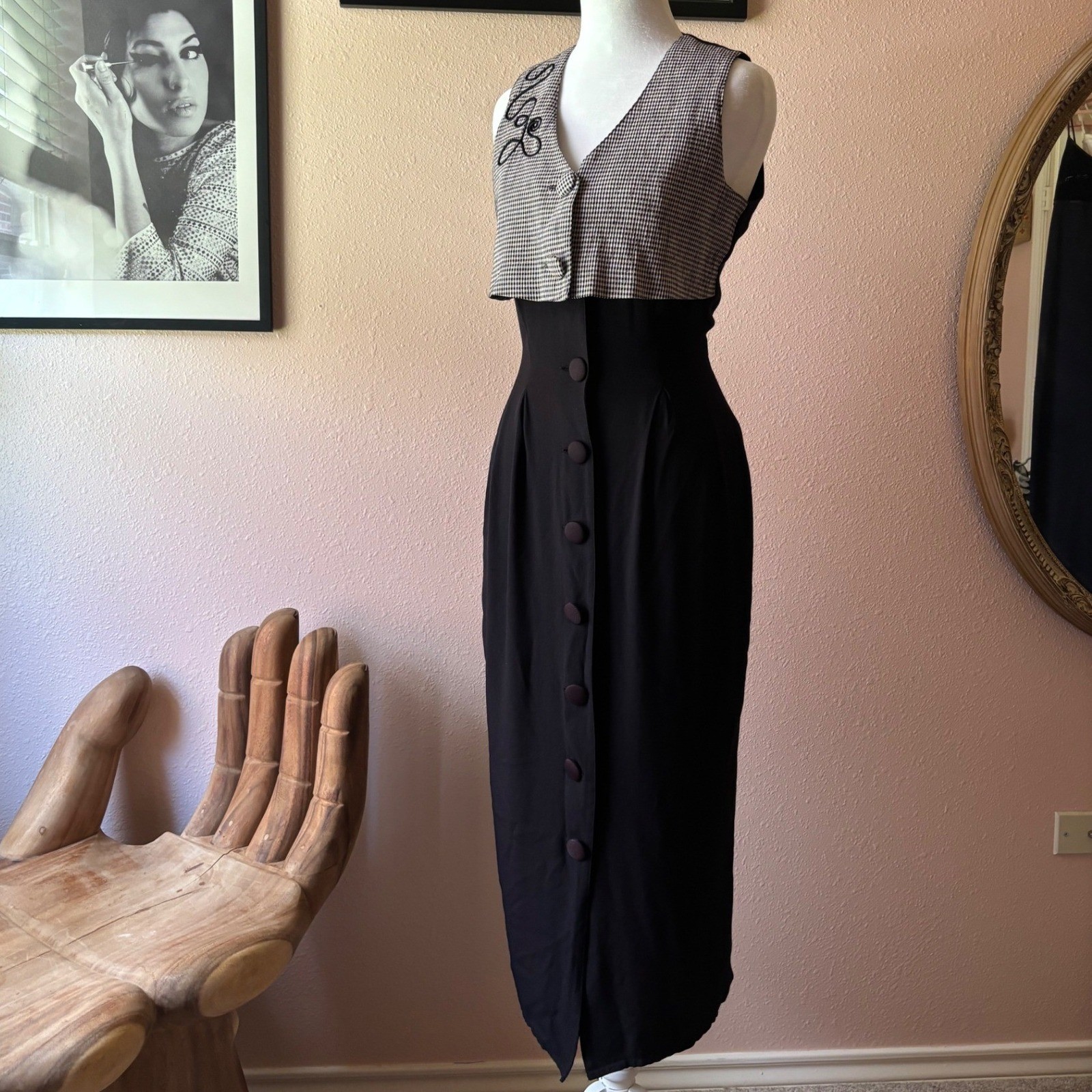 Vintage 80s / 90s Gingham Miss Honey Teachercore Maxi Dress