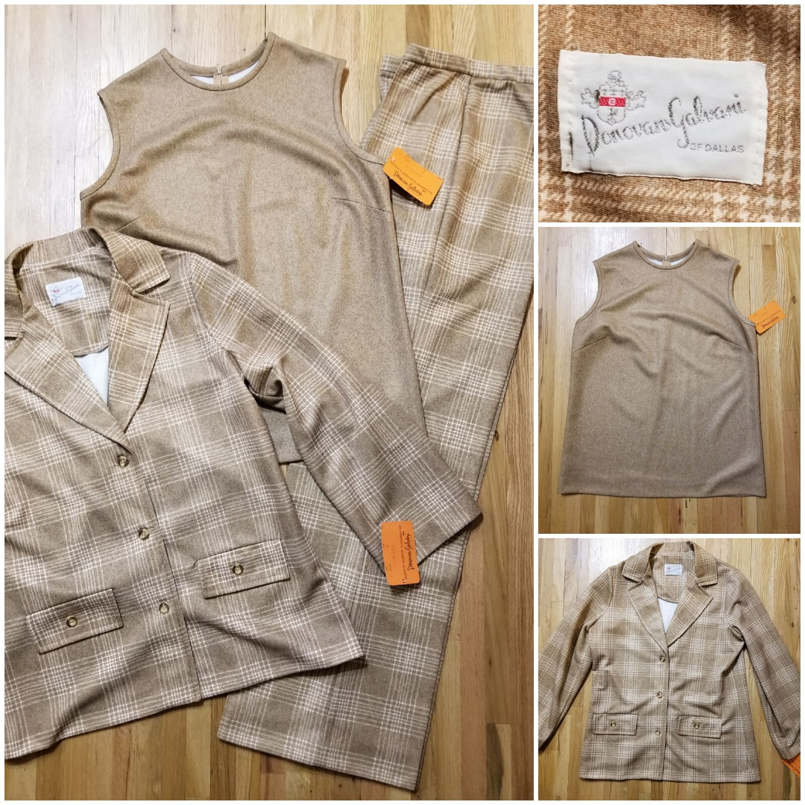 NOS Vintage 1970 Donovan Galvani Pant Suit Size 18 Womens 3 Pc Plaid Double Knit