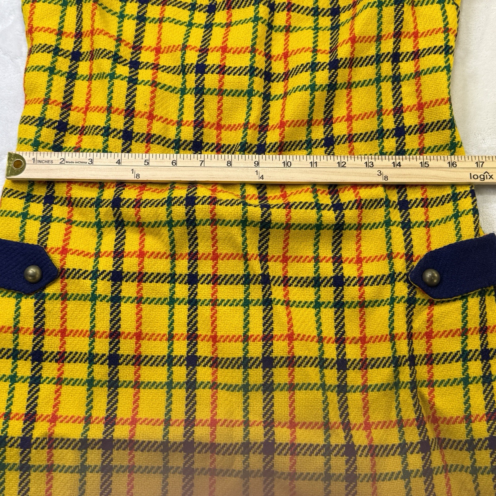Vintage 60s 70s Parfait Originals Plaid Mod Dress Yellow Wool Disco MCM