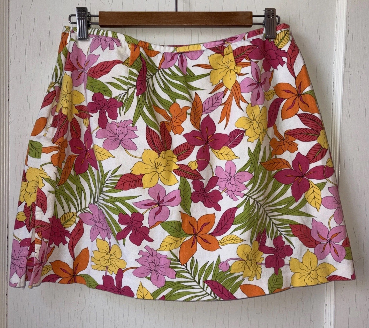Vtg Briggs Canvas Skort Skirt 90s Sz M 10 Colorful Tropical Floral Preppy Resort