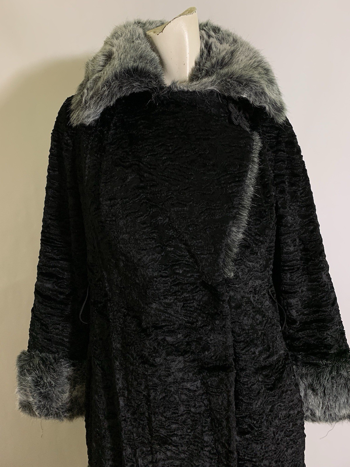 True Vintage 1960s Iconic Black and Gray Faux Chinchilla and Lamb Fur Coat