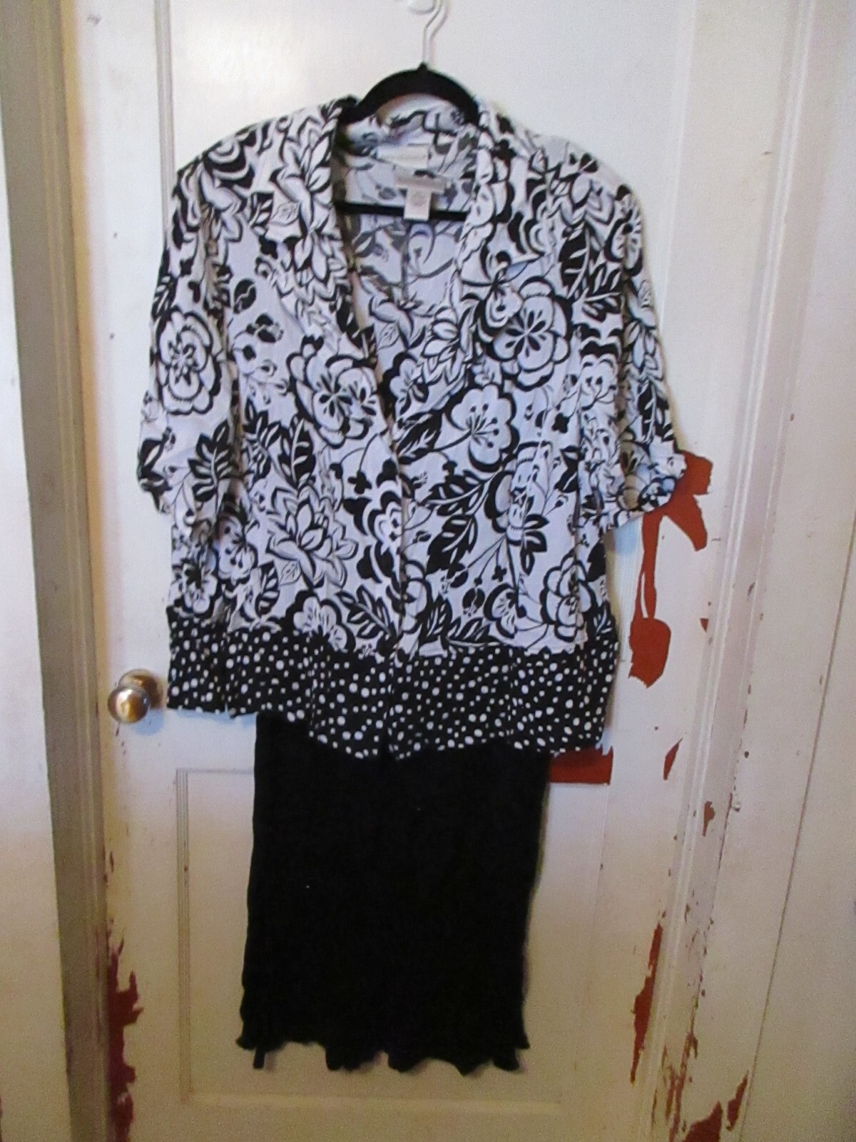 Anna Maxwell Vintage Black/ White Rayon Gauze 2 pc Tank Dress & Jacket 2x Plus