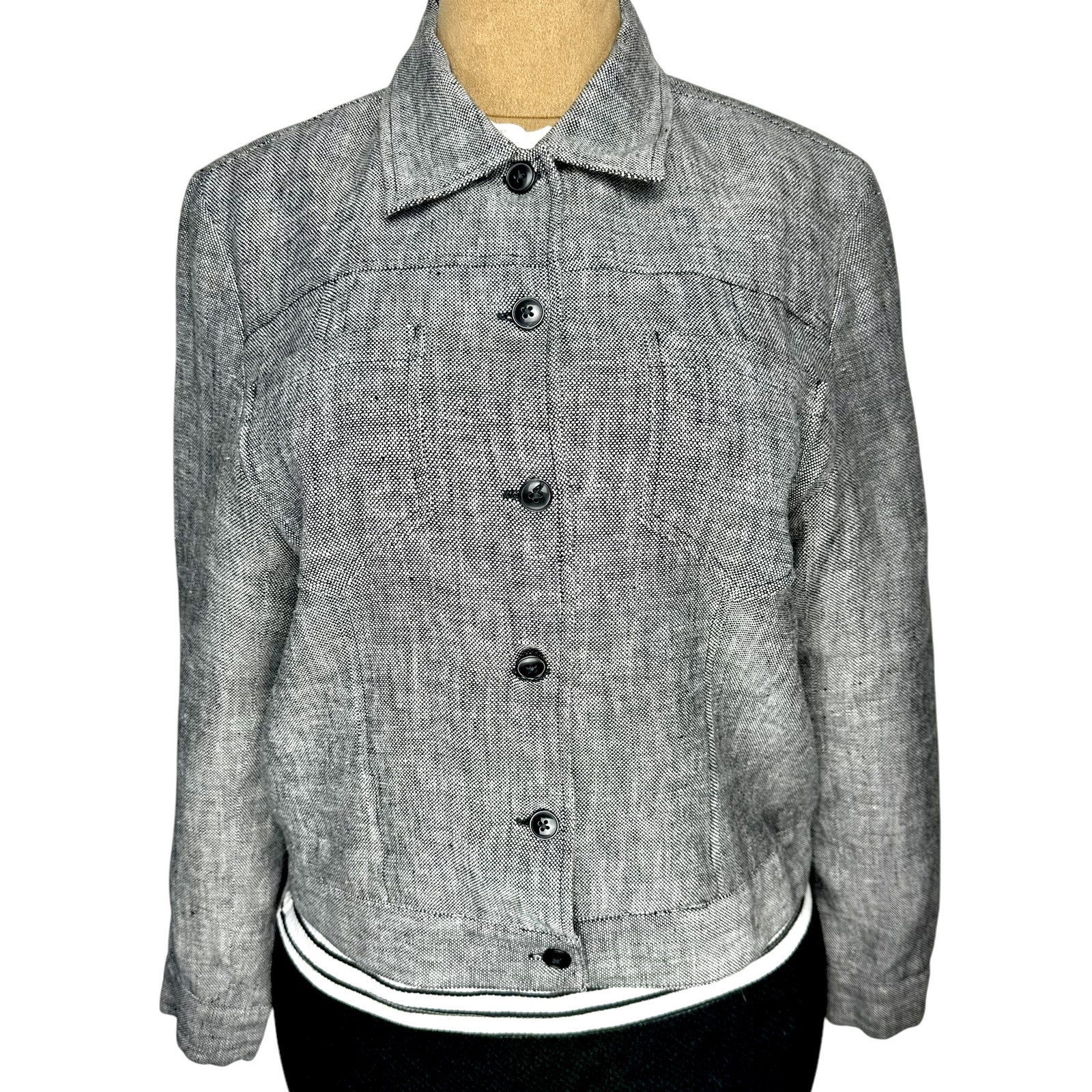 Vintage Pure Linen Jacket Women’s Sz 10 Gray Button Uniform by John Paul Richard