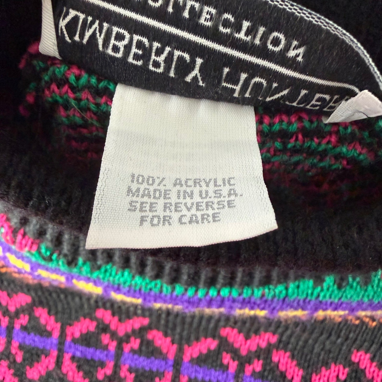 Vintage Kimberly Hunter Neon Geometric Fair Isle Mock Neck Sweater USA Made XL
