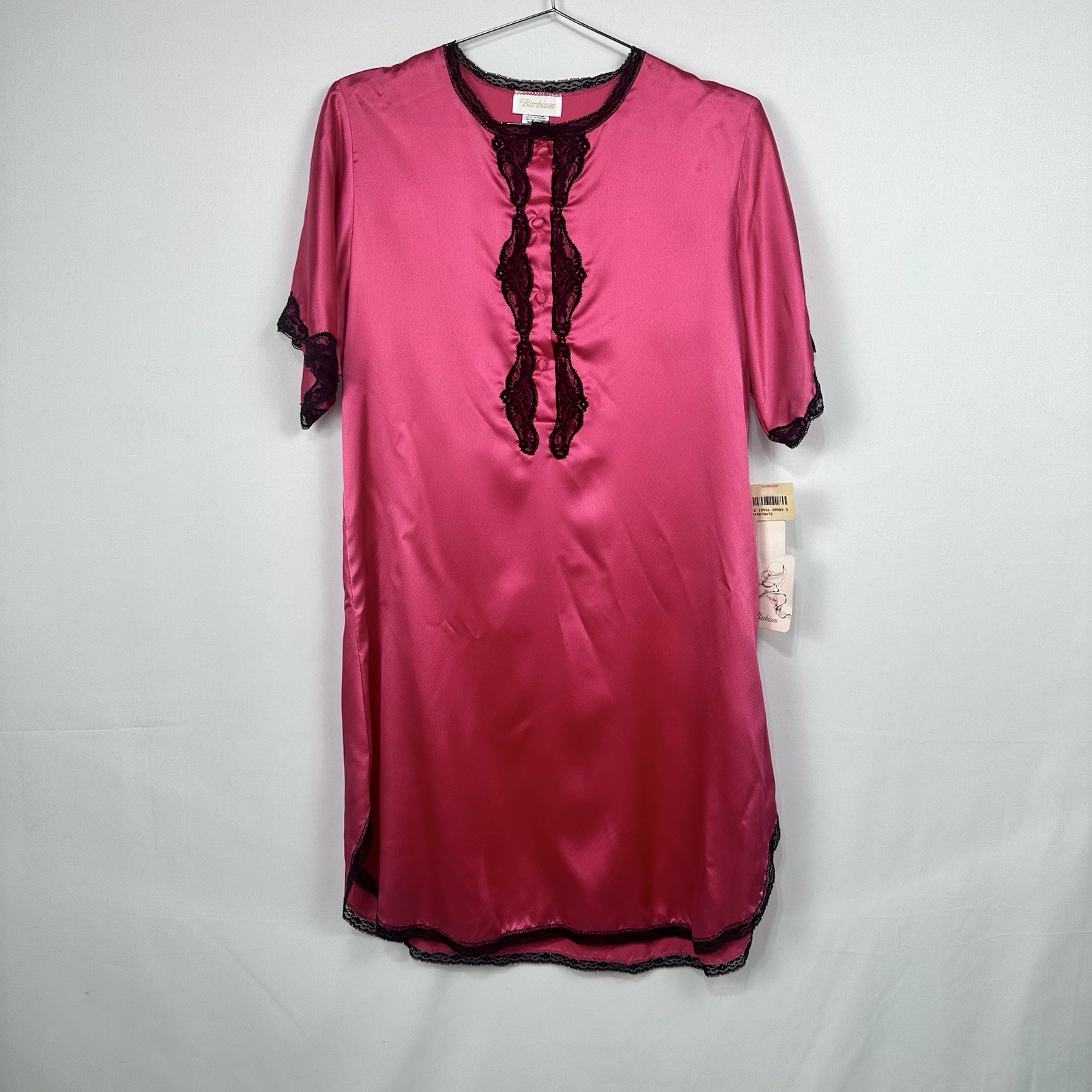 New Barbizon Neon Pink/Black Lace Night Gown Vintage Women’s Medium