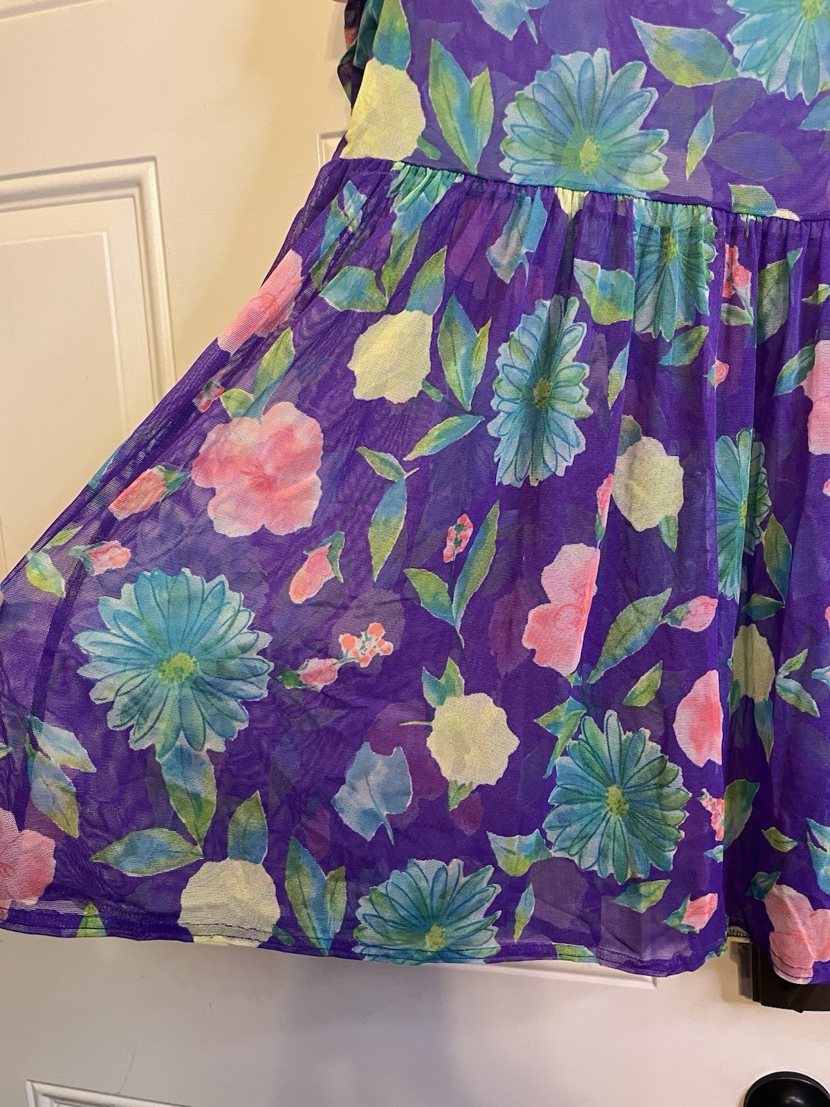 Rare 90s Cole of California Sheer Floral Mesh Babydoll Swim Cover-Up Dress Y2K
