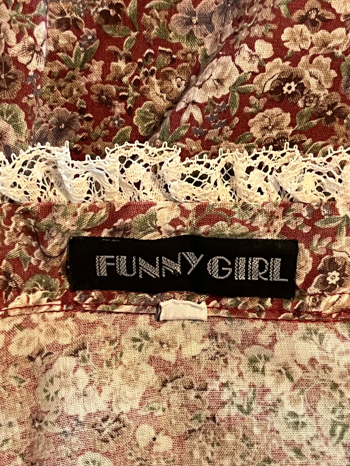 Vtg Funny Girl Blouse Shirt Size 13/14 High Neck Floral Calico Prairie Cottage