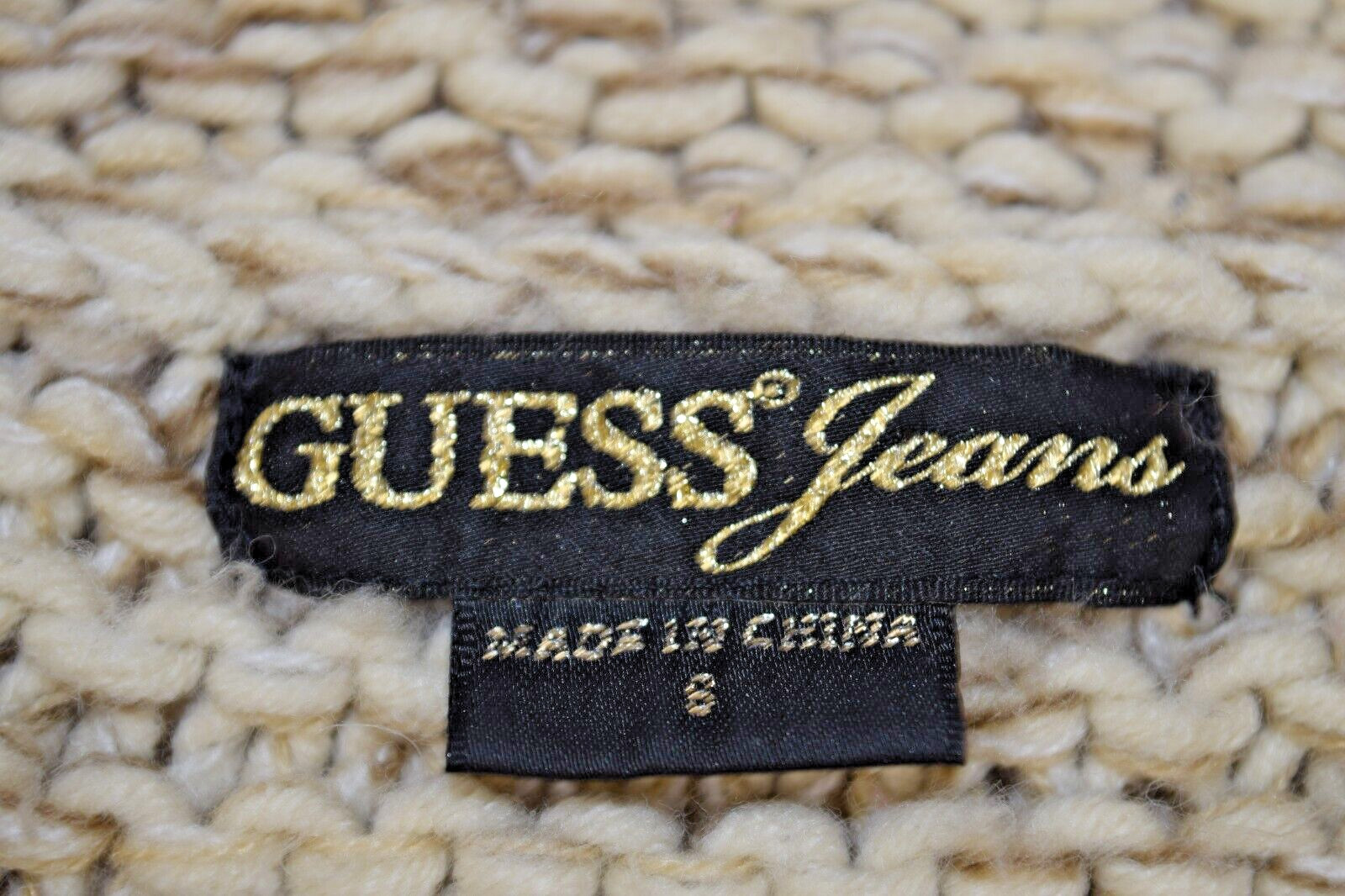 Vintage Guess Jeans Knit Sweater Size S/M 90s Oatmeal Beige Collared Belted Wrap