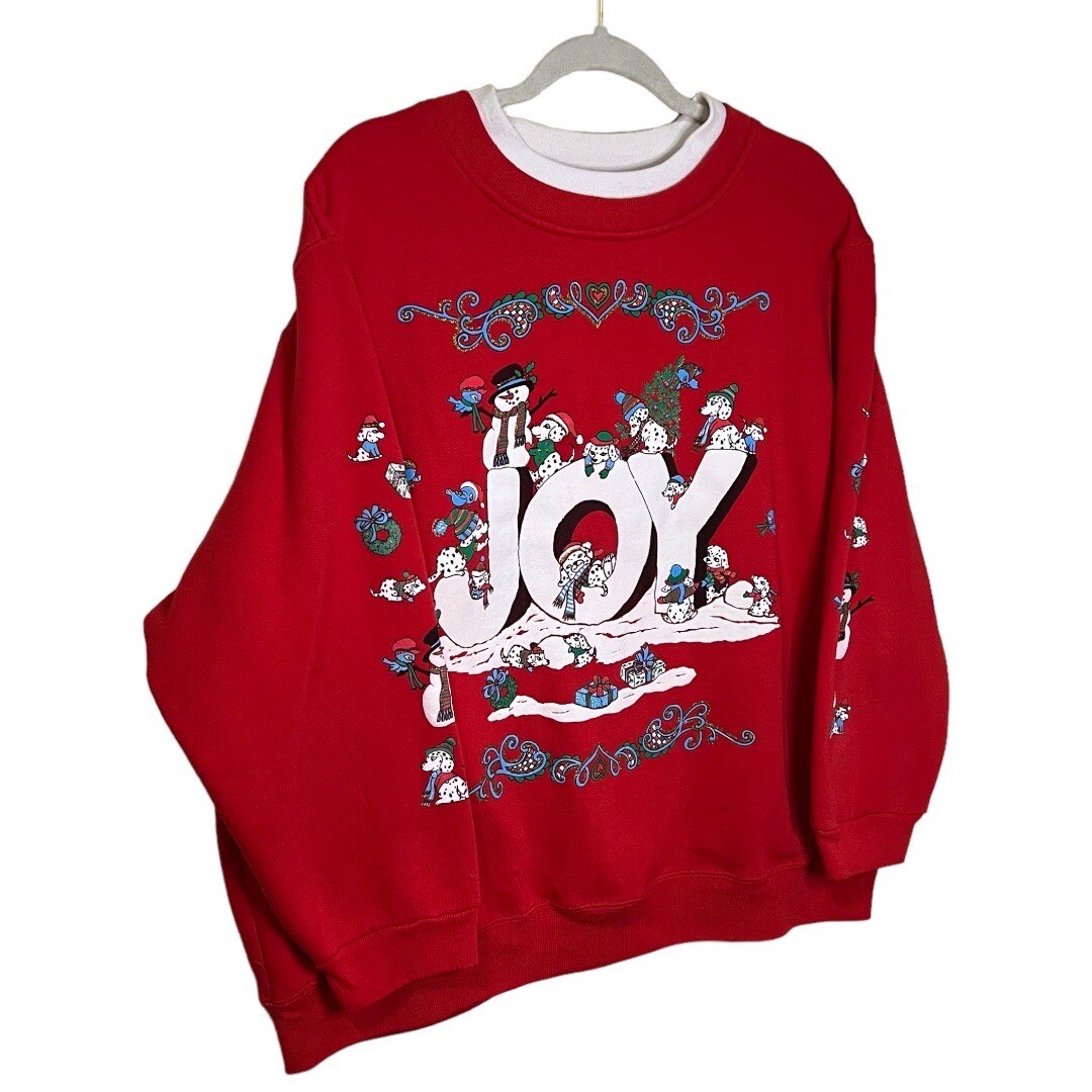 VTG YS AMERICA Joy Graphic Ringer Christmas Sweatshirt