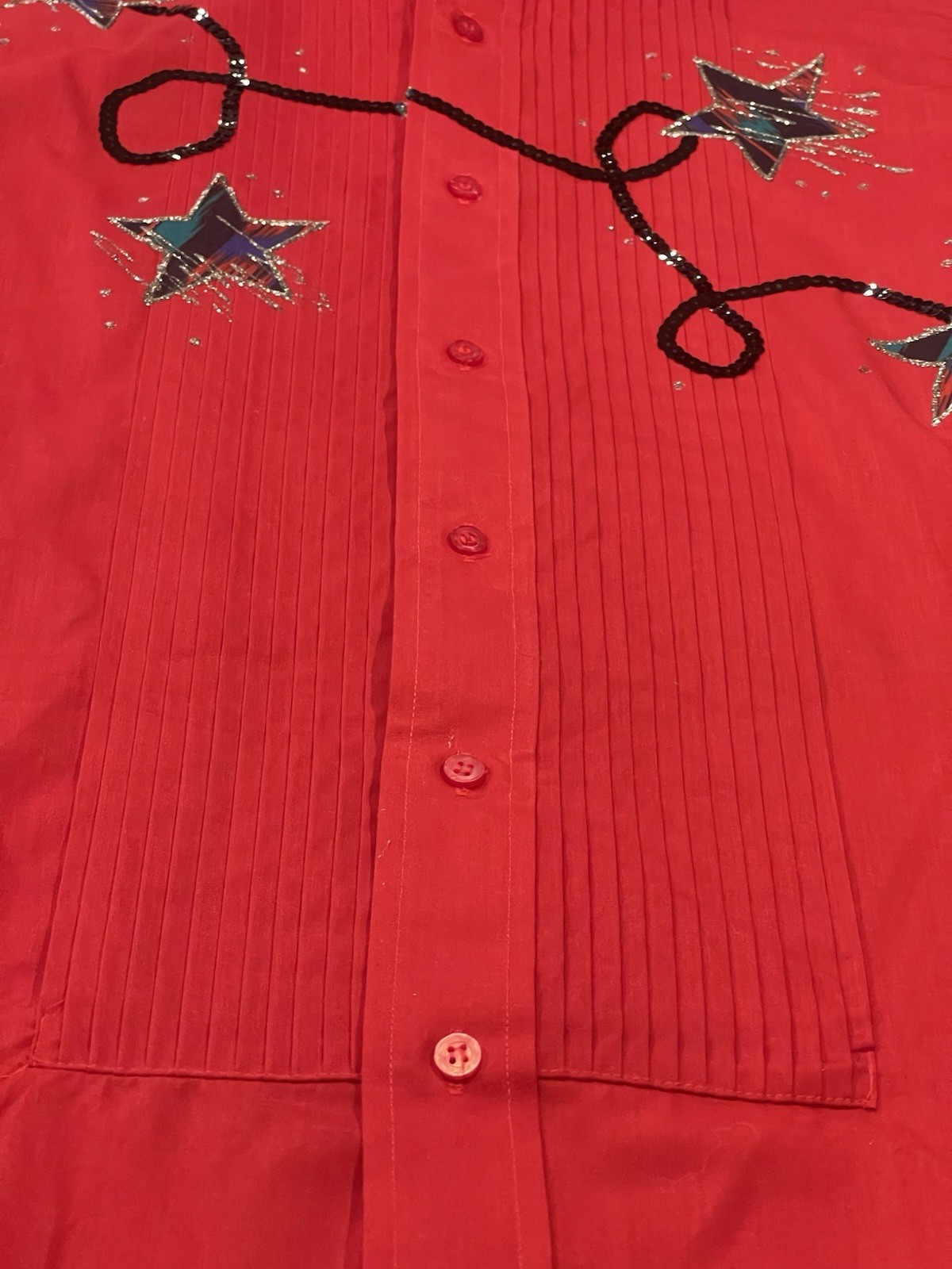 Chaplin Red Western Wear Women’s Shirt Glitter Sequin Stars Embroidered Small