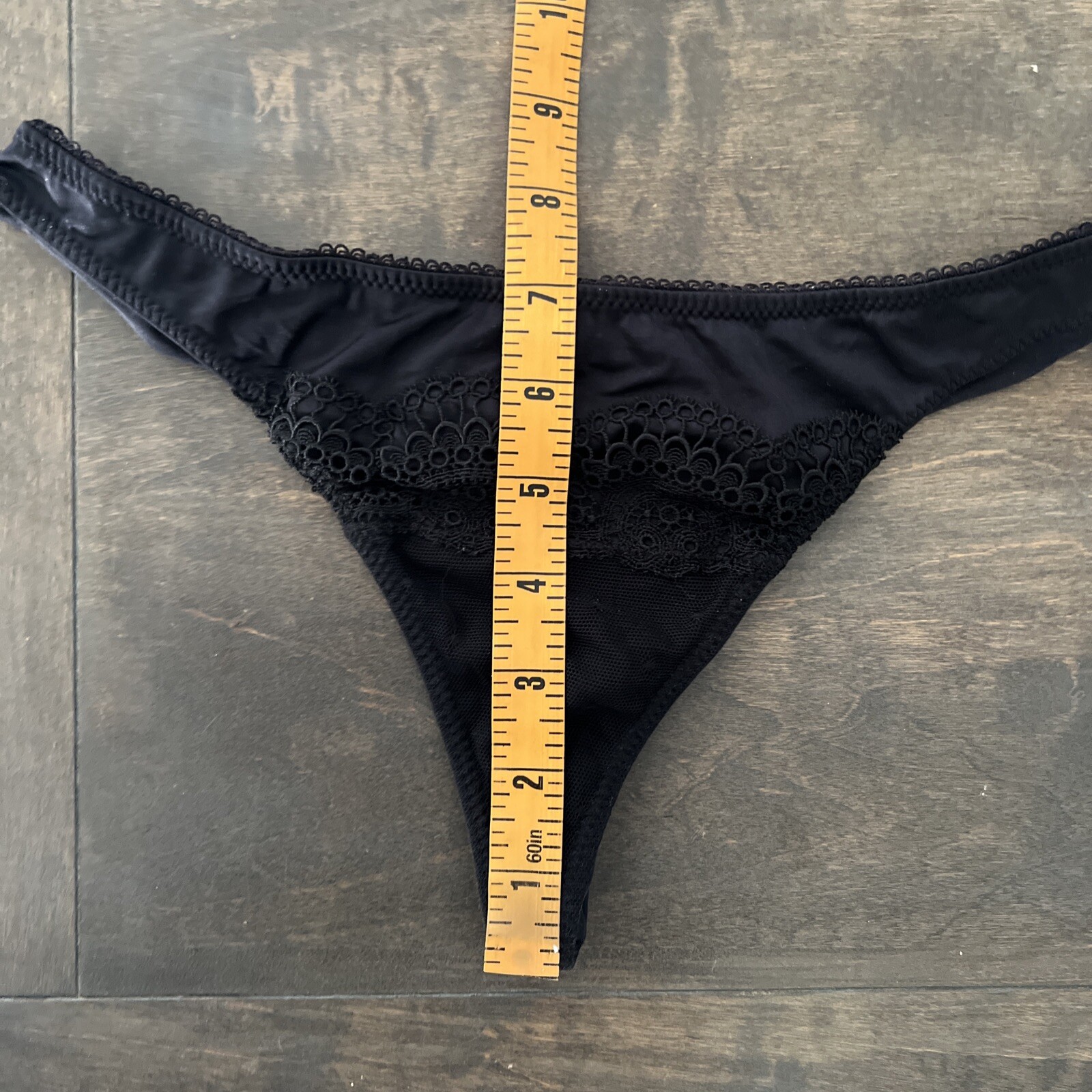Valisere Black Nylon Lace Thong Low Rise Panties Bikini Sz-small