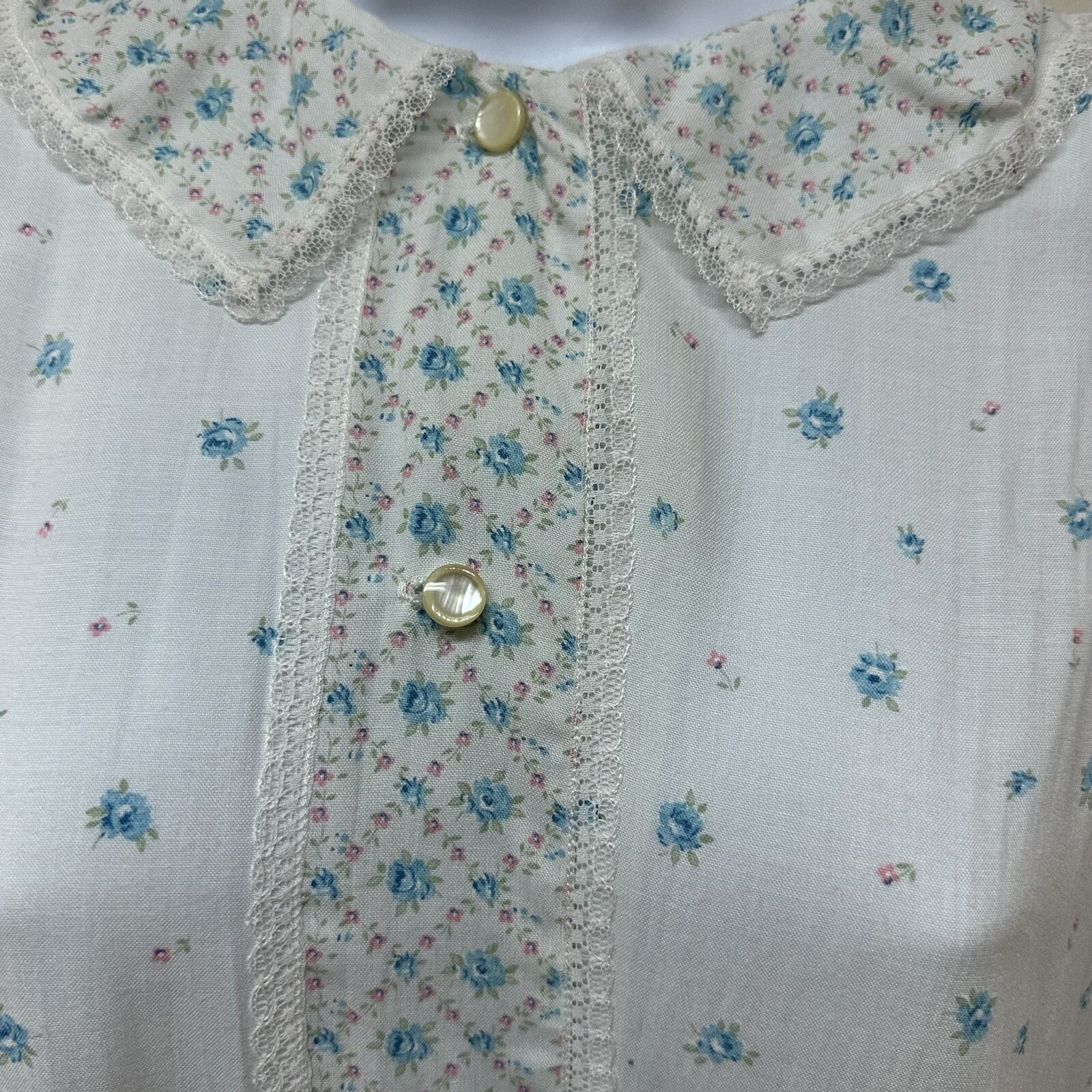 Vtg Dainty Floral Nightgown Dress Lace Peterpan Collar Prairie Cottagecore L NEW