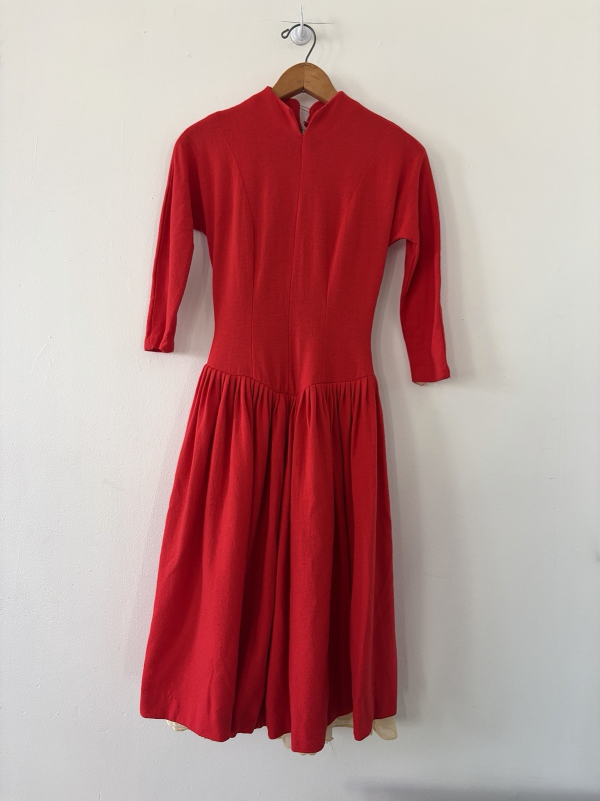 50s 40s Wool Basque Drop Waist Princess Seam Winter Day Dress Midi Full Skirt XS