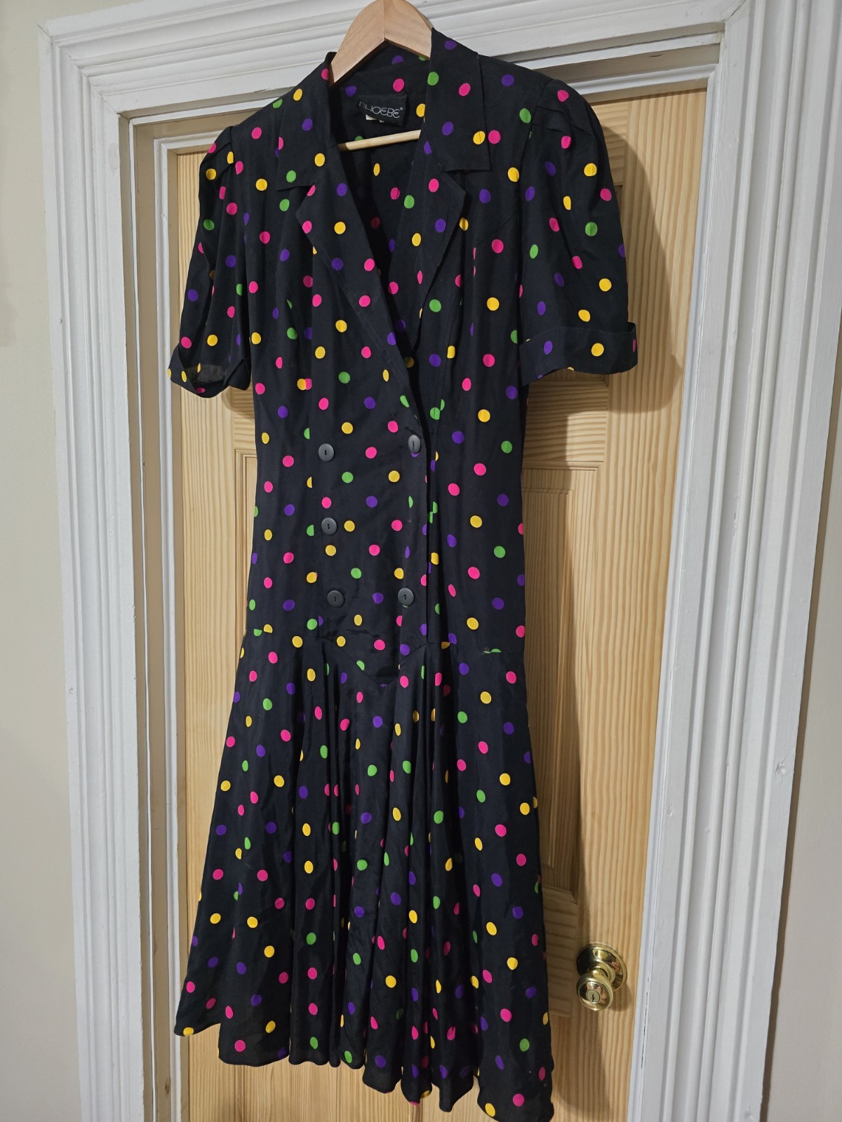 1980’s Phoebe Brand Black Dotted Dress With Flaired Skirt Stranger Things