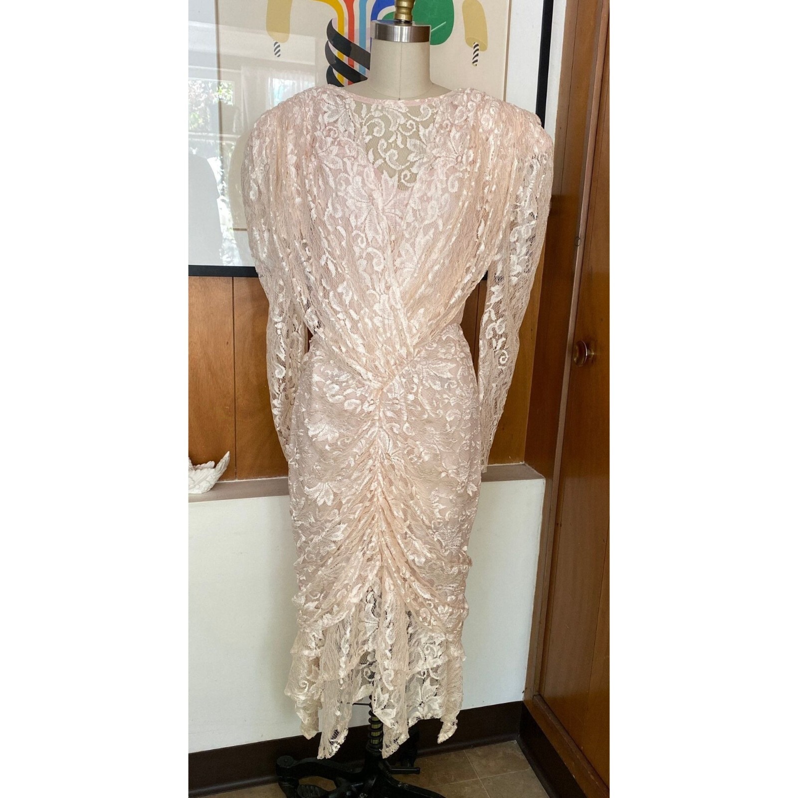 VTG 80’s A La Carte Lace pink Dress lace Sz 6 8 L M white 90’s