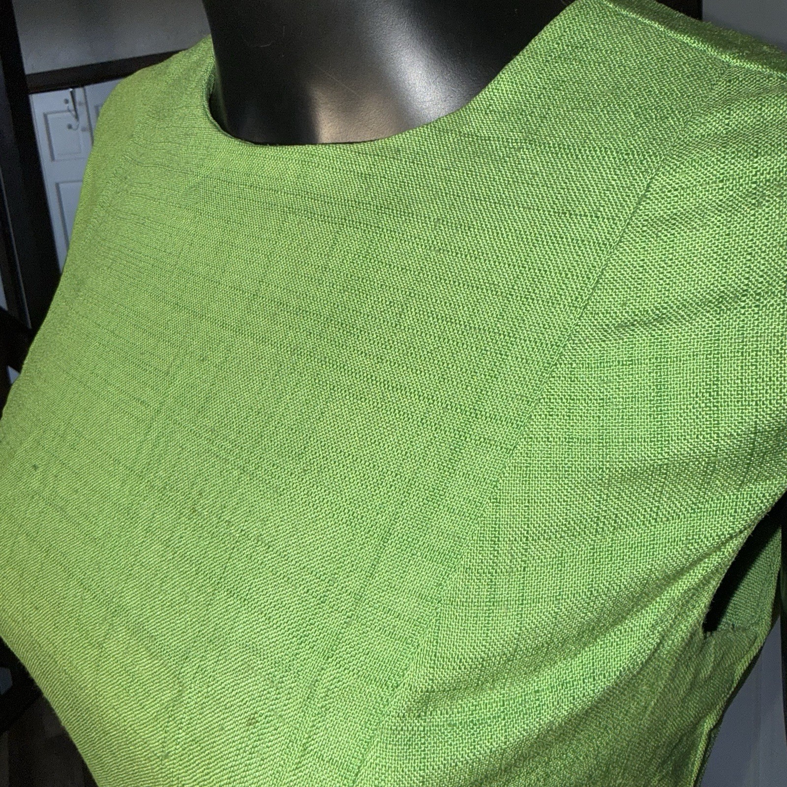 Vintage 1960s House Of Brunel Princess Dress Lime Green Linen ILGWU Mod MCM✅desc