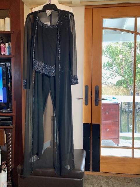 Vintage JKara 3-Piece Set (Pants, Tank, Duster), Black with Sequins