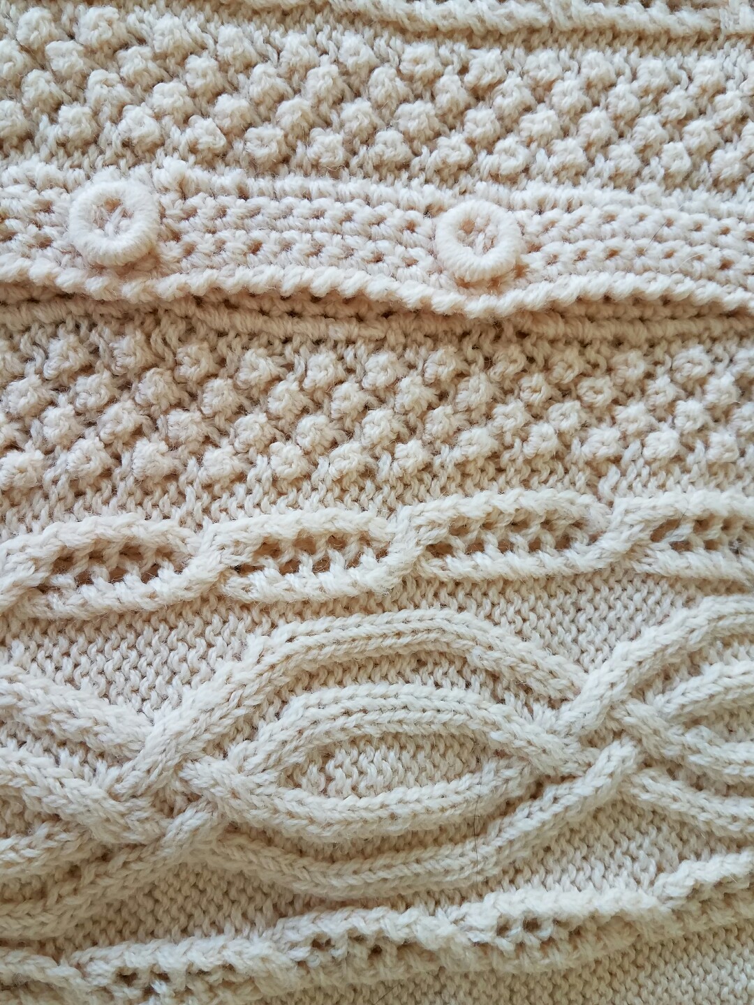 Vintage Hand Knit Sweater-Light Coral Button Down Cable and Popcorn Stitch