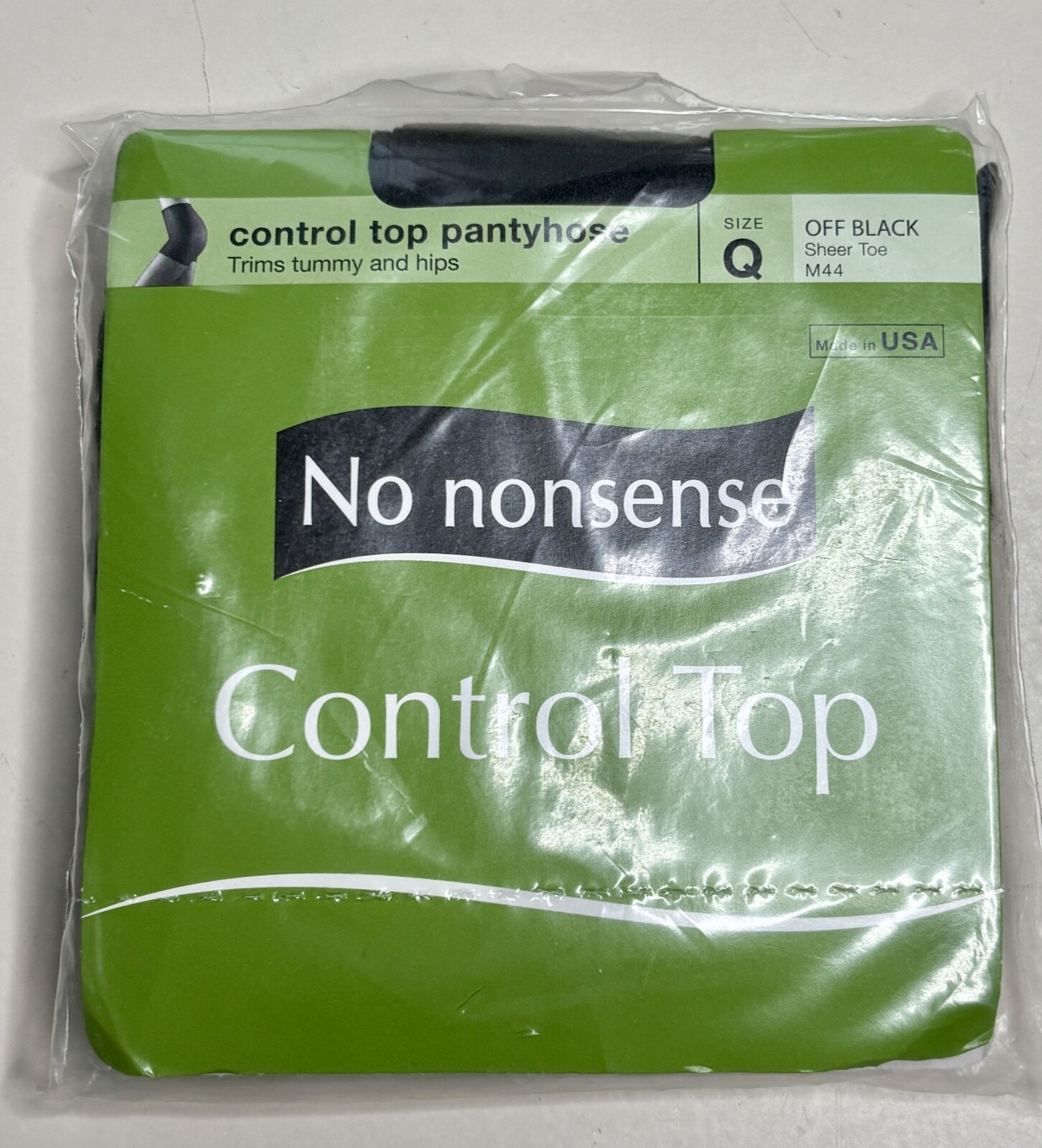 NOS VTG NO NONSENSE SHEER TOE OFF BLACK CONTROL TOP TAN PANTYHOSE*Q