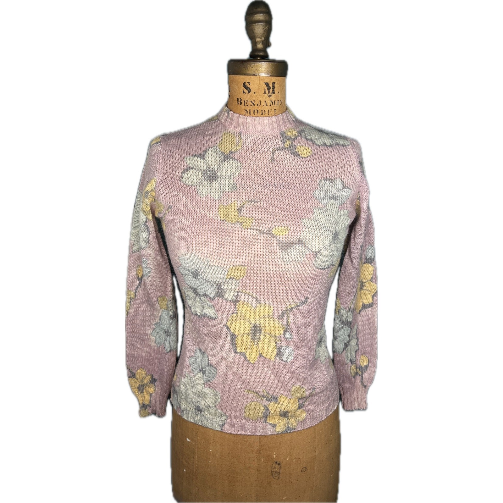 JEAN DESSÈS Vintage XS Paris Sweater –Pink Mohair Floral – Made in France