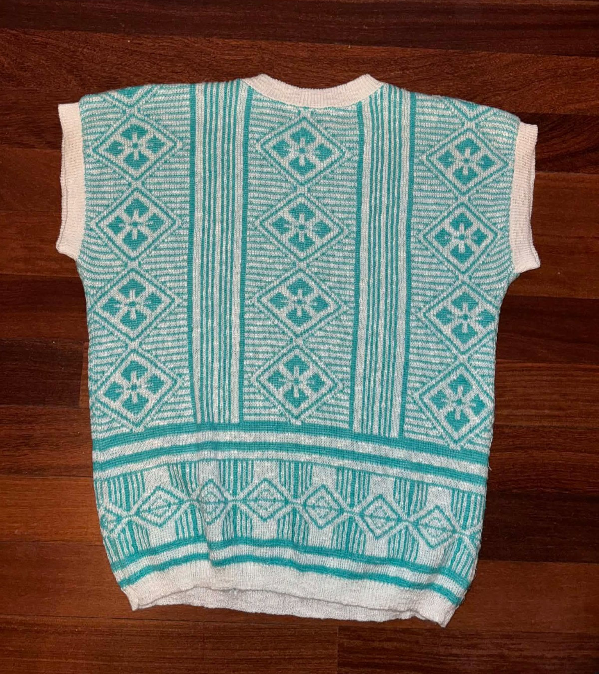 Vintage Golden Girls Style! Off White/Mint Green DEVON Sweater Vest USA~ MEDIUM