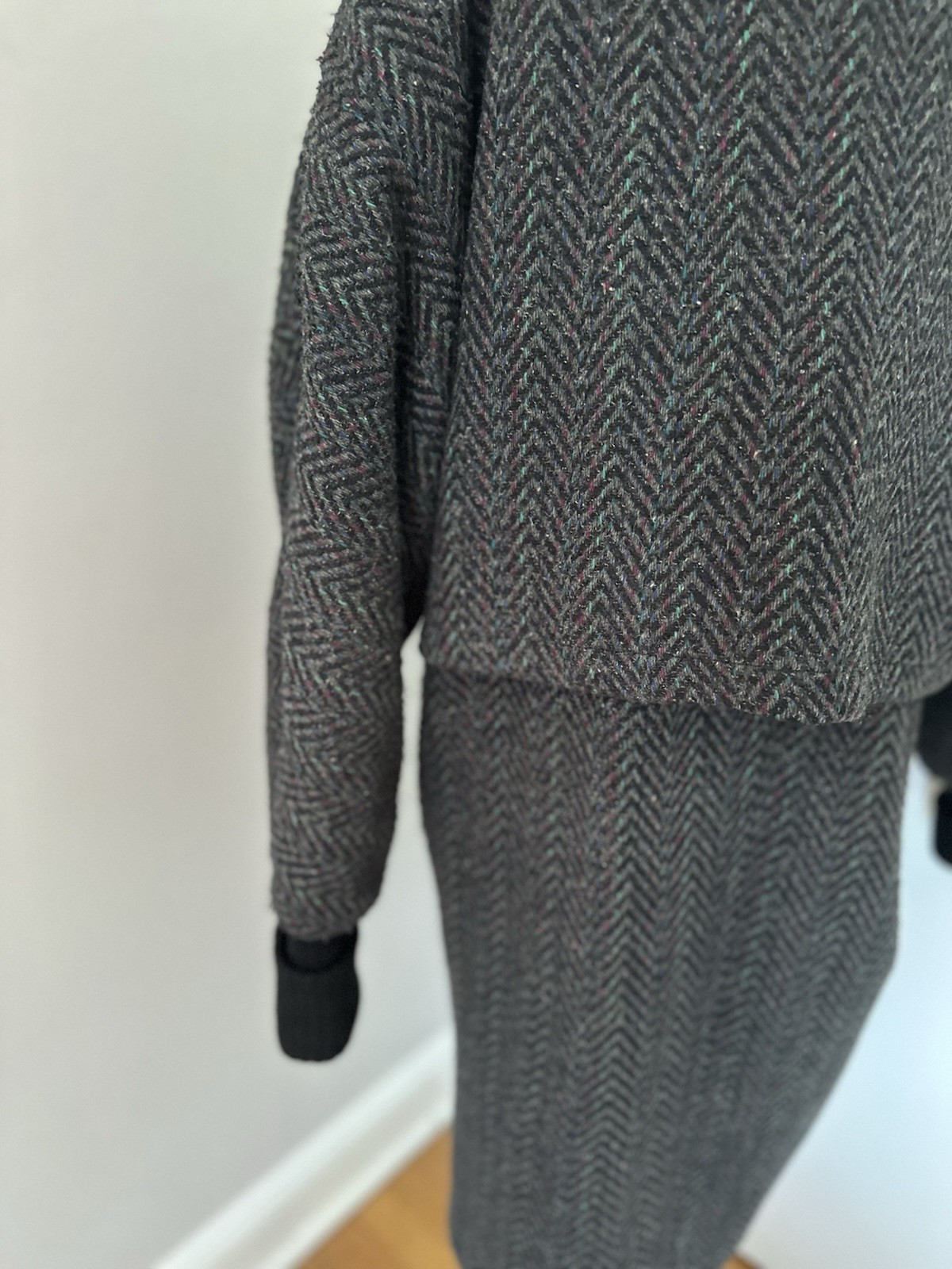 VTG 80s Donnybrook Sz10 ILGWU Gray Speckled oversized herringbone Long wool coat