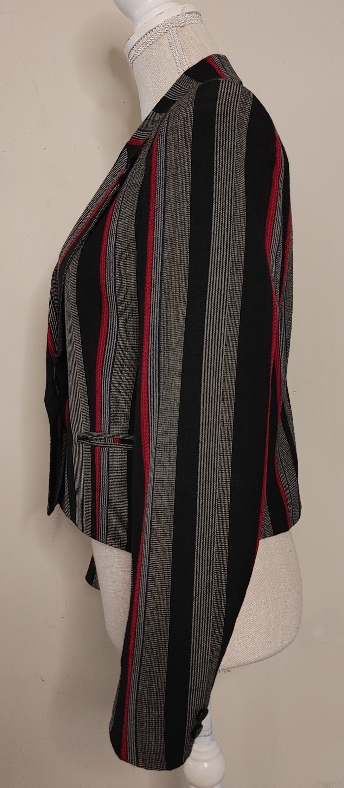 Vintage Wool Suit Jacket Short Richard Benay sz 11/12 Black Red Gray Bolero
