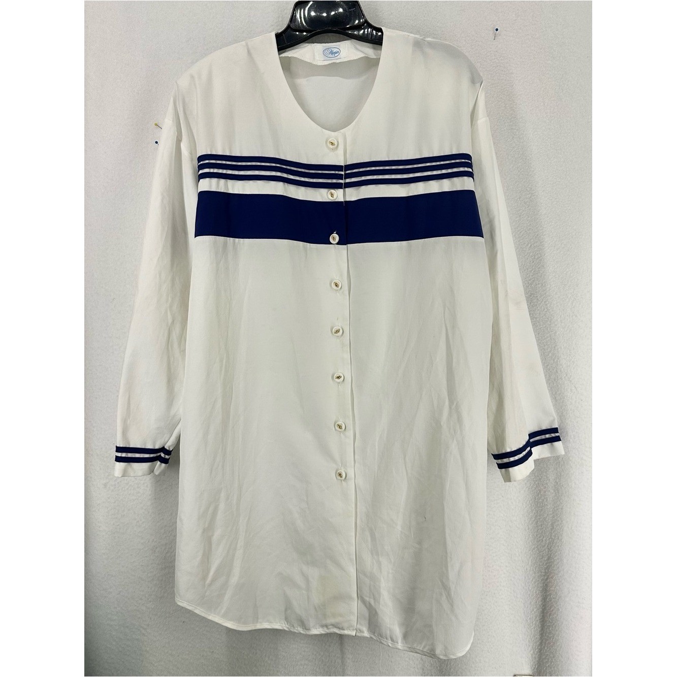Vintage Alepin White Blue Button Front Dress Women’s 18/20 Made in USA