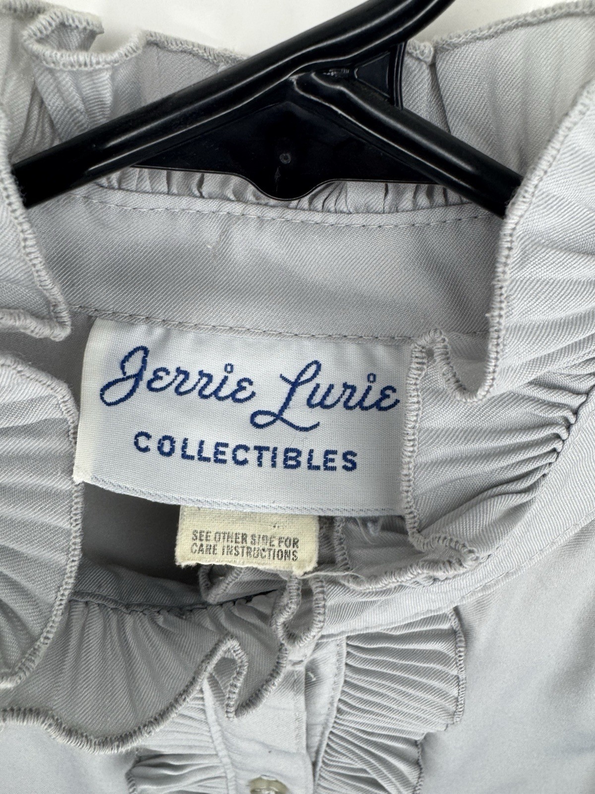 Vintage 70s Jerrie Lurie Collectibles Ruffle Blouse Gray S/M Polyester