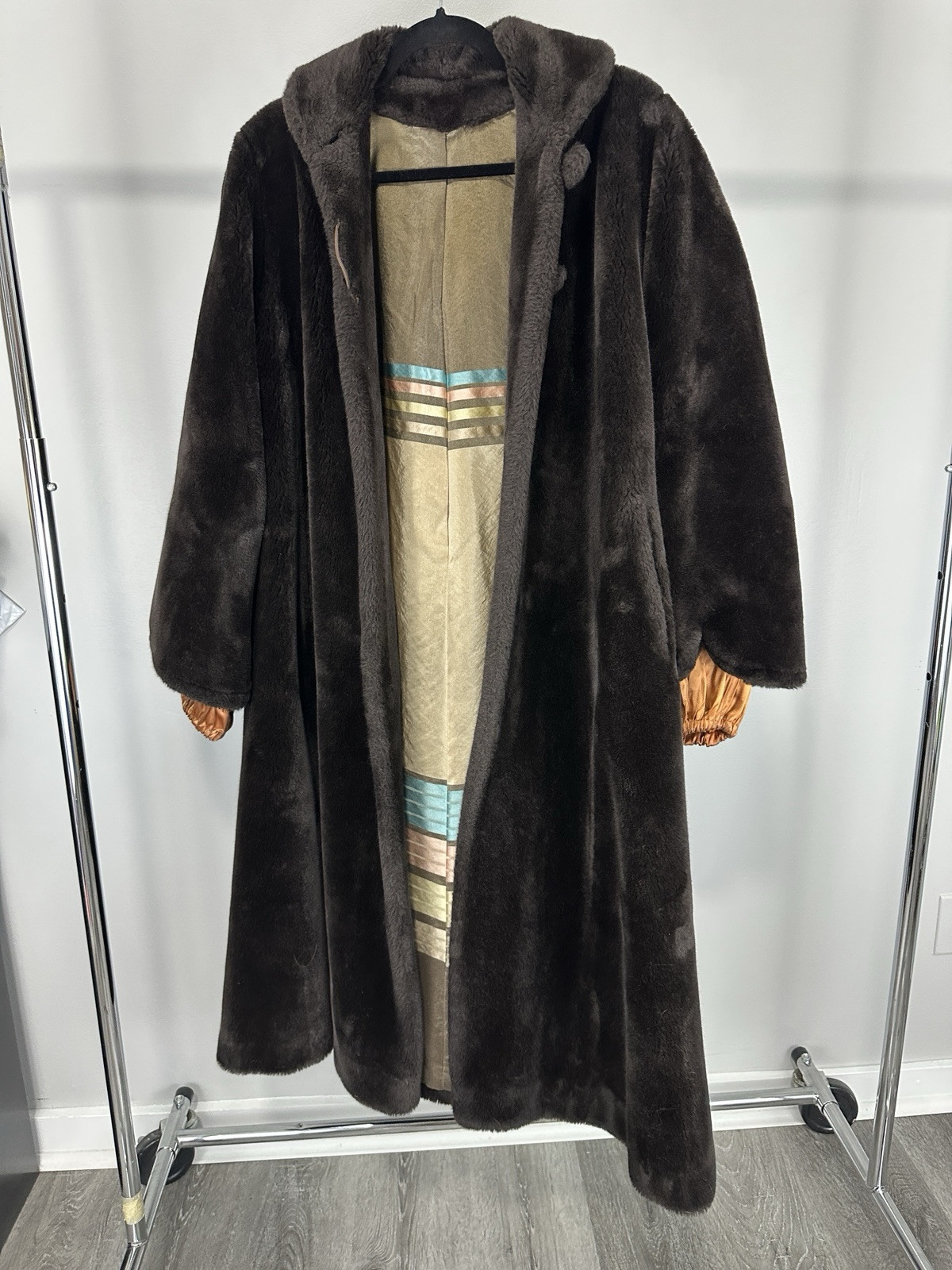 Vintage 1930s Borgana Brown Faux Fur Full Length Swing Coat Size XL Warm Vamp