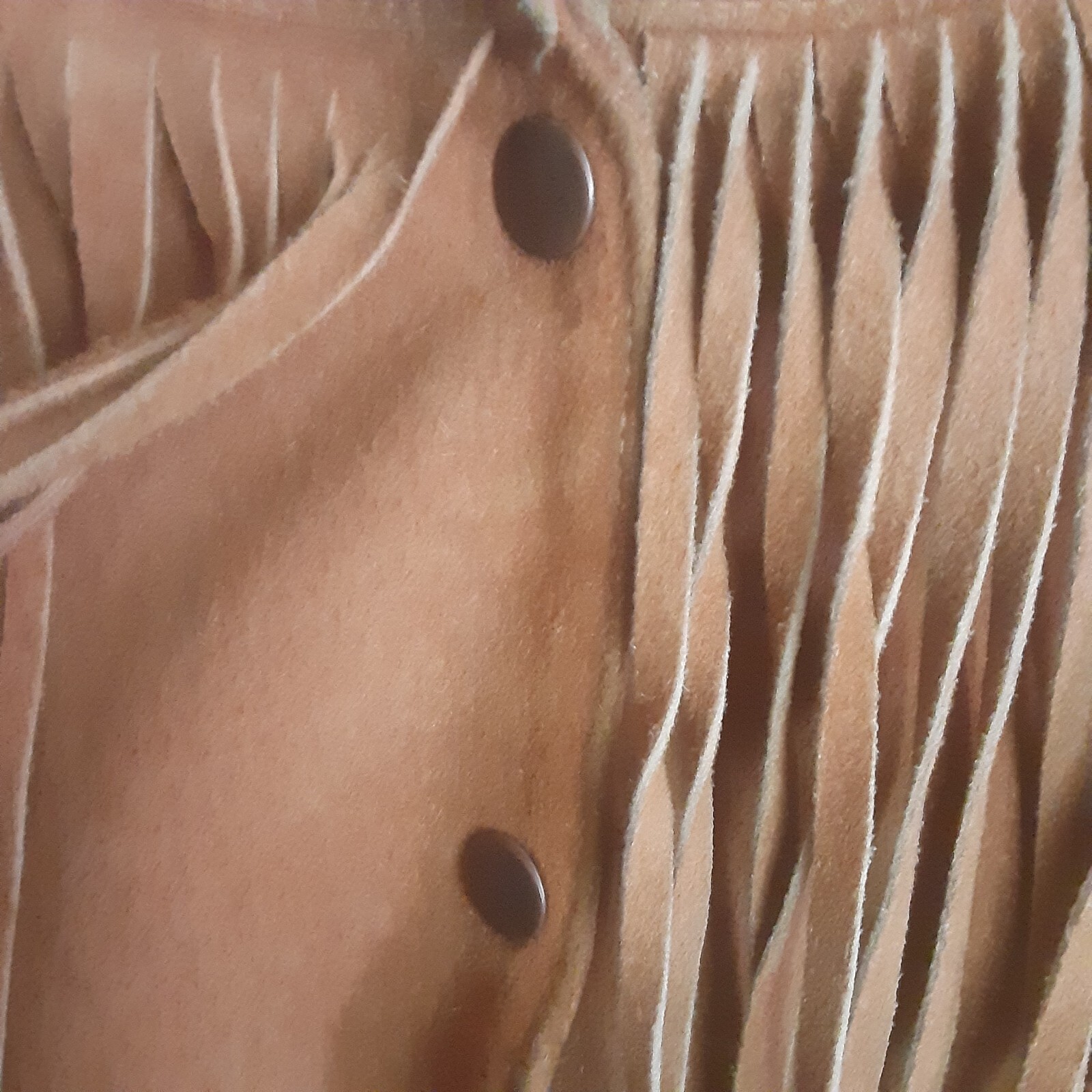 Vintage Handcrafted Mexican Leather Fringe Midriff Jacket L Snap Button NOTE