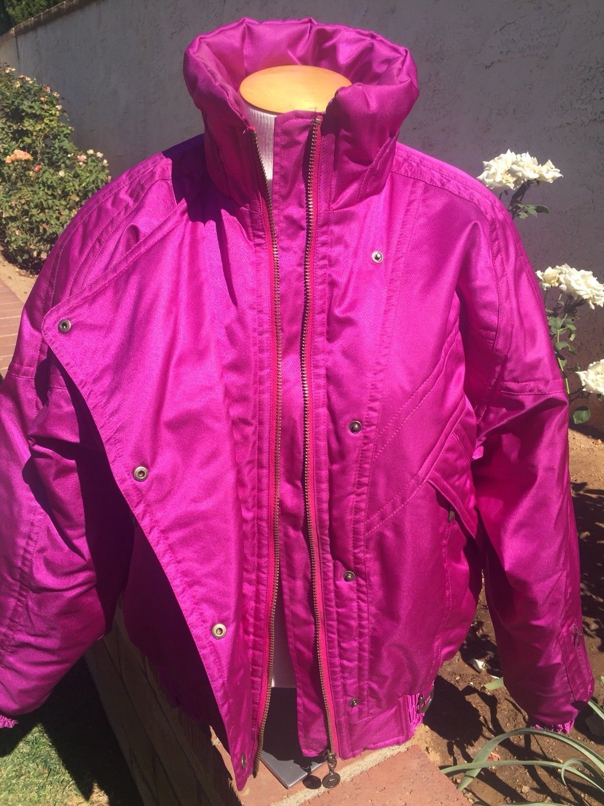 Vintage 80s 90s Descente Neon Purple Ski Snow Puffer Jacket Retro Shiny Bunny