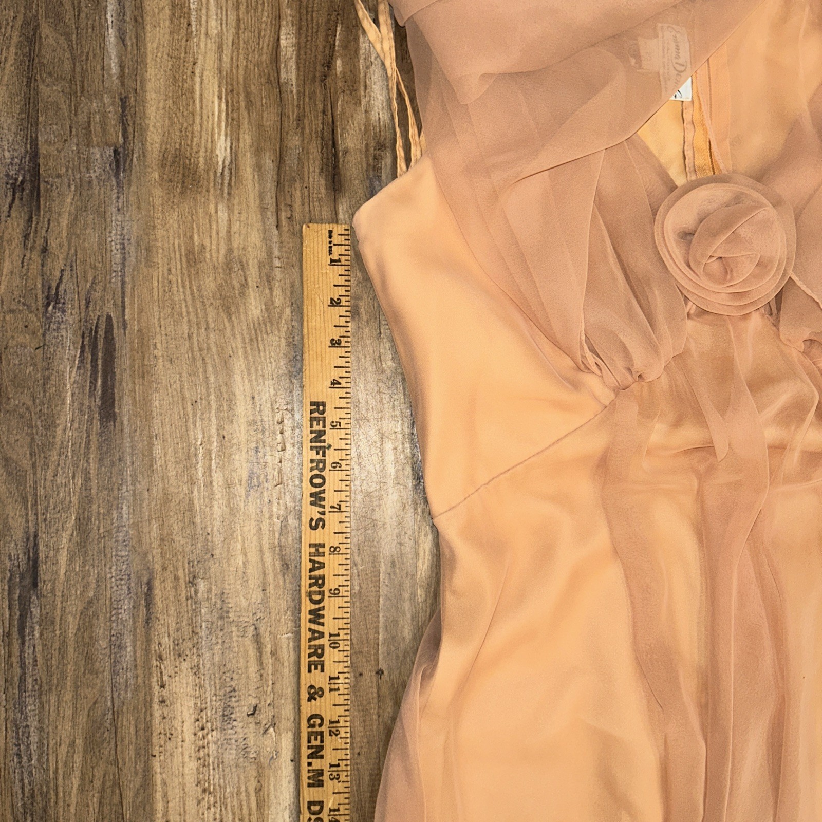 Emma Domb California Dress 14 Empire Waist Cape Sleeve Orange Chiffon Altered