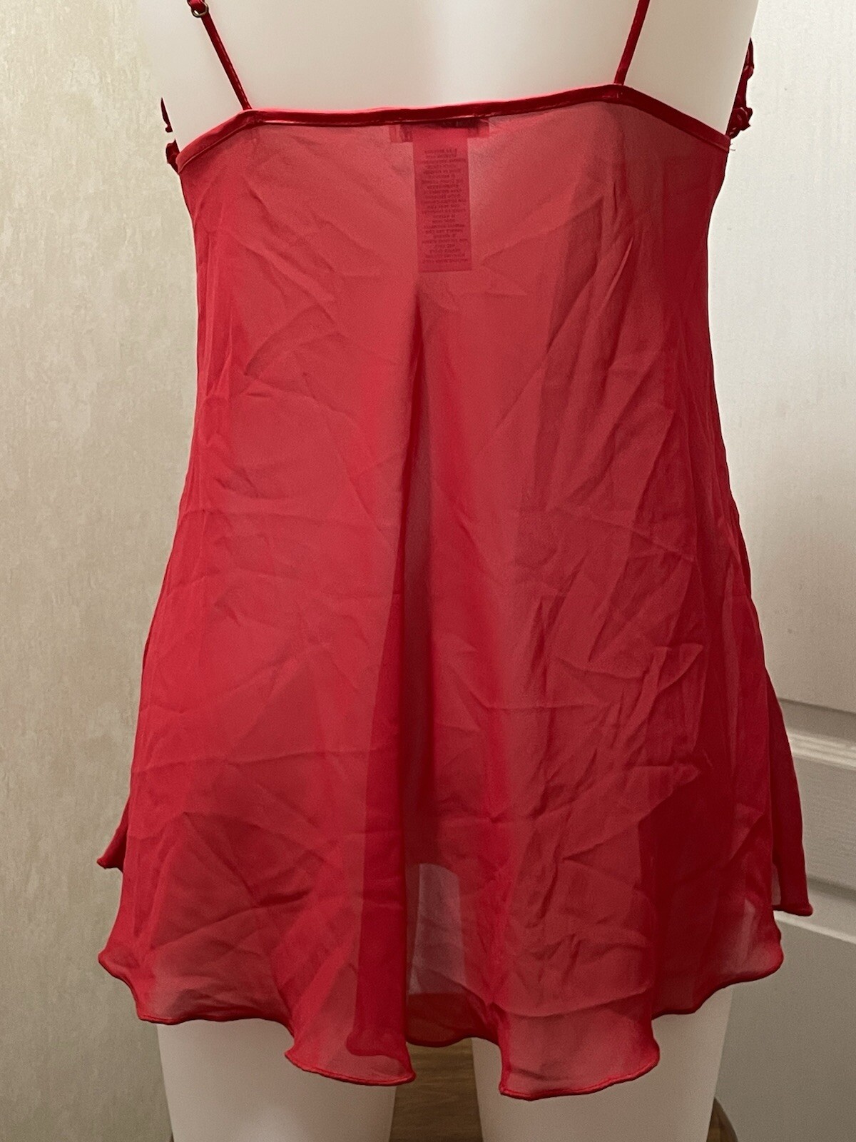 VTG Je Tadore Red Ruffle Bodice Sheer Camisole Top Lingerie Size S