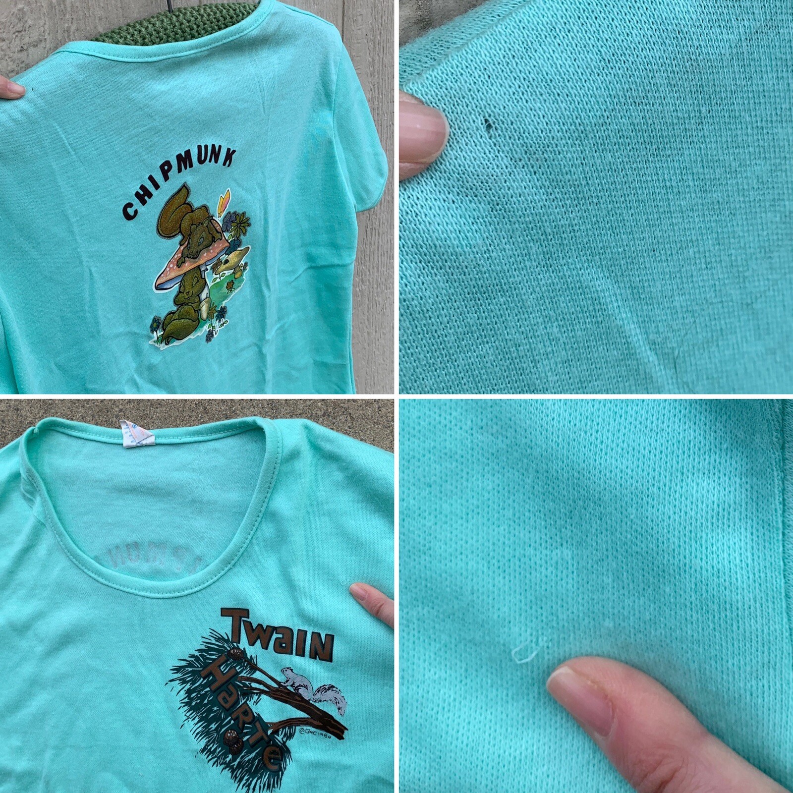 Vintage Twain Harte Chipmunk T Shirt Roach Iron On Back Fun Tees Size XL Ladies