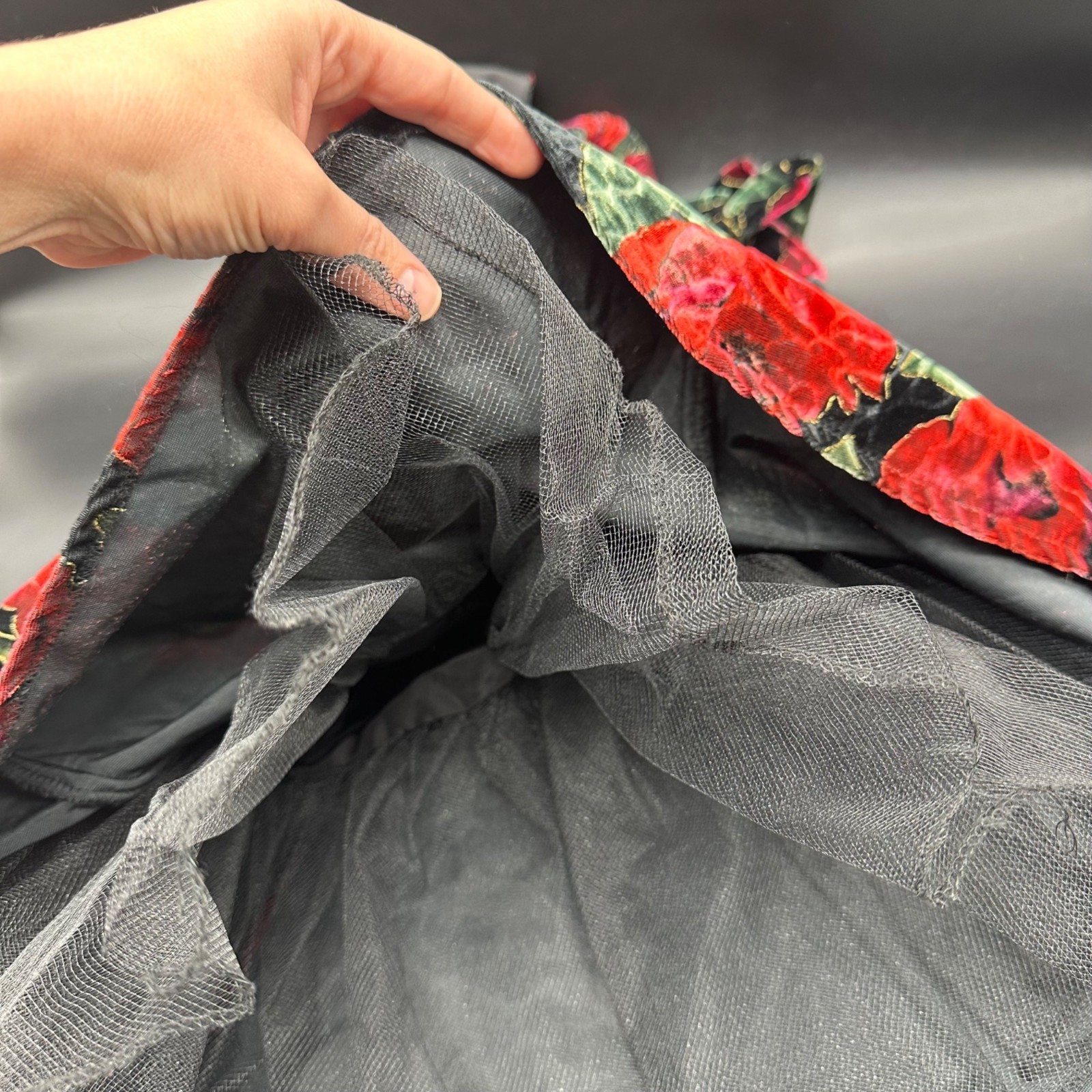 Vintage Velvet Floral Halter Dress Y2K Rampage USA Size 5 Black Red Formal Party