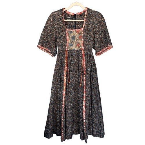 T6 Vintage PJ Walsh New York Floral Paisley Boho Prairie Midi Dress Women’s