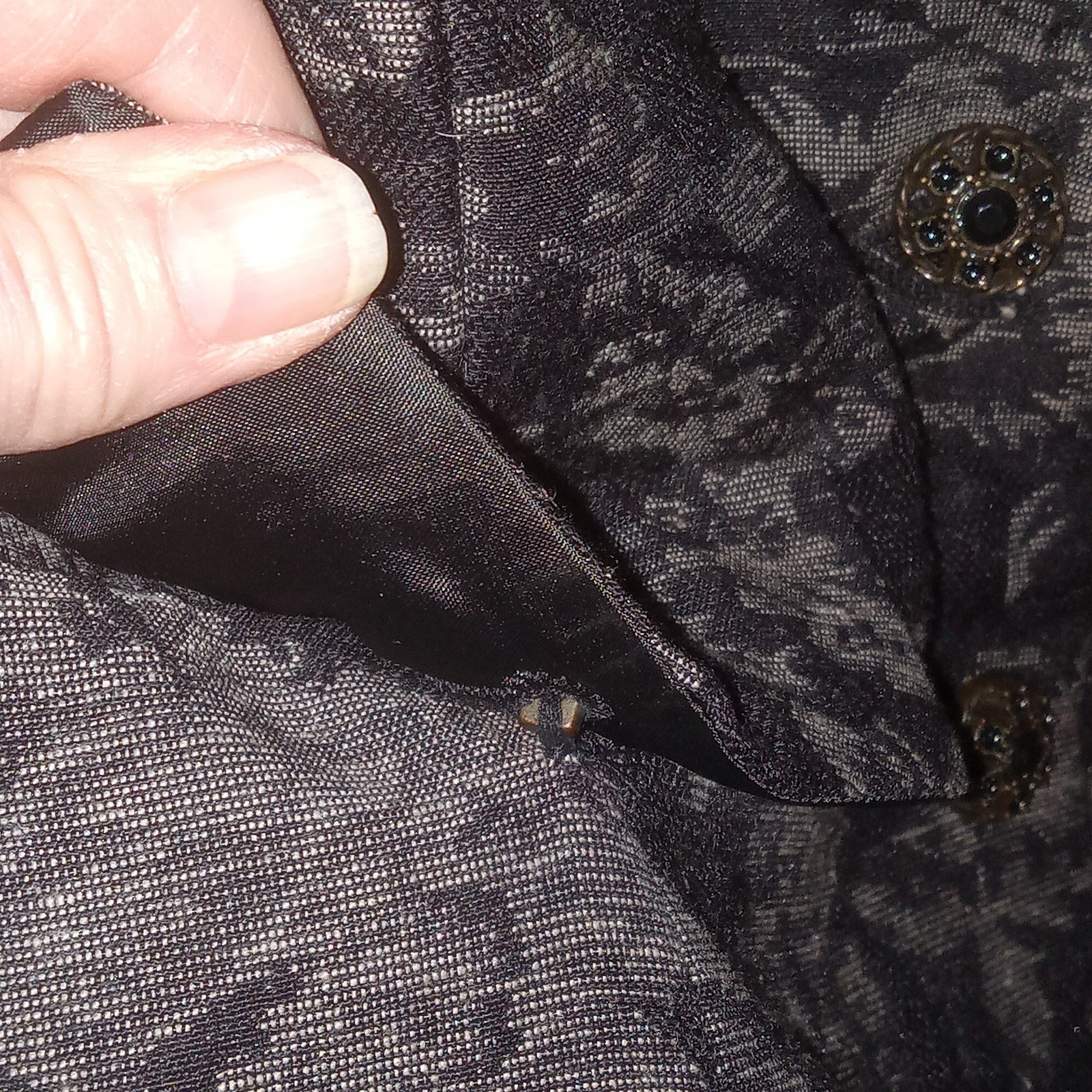 VTG Dress Barn Blazer Black Silver Floral Brocade Jacquard Sz 6 Filigree Buttons