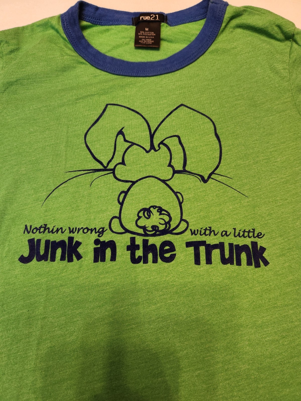 VTG Rue 21 Junk In The Trunk Baby Tee Y2K Size Medium 2000s Bunny