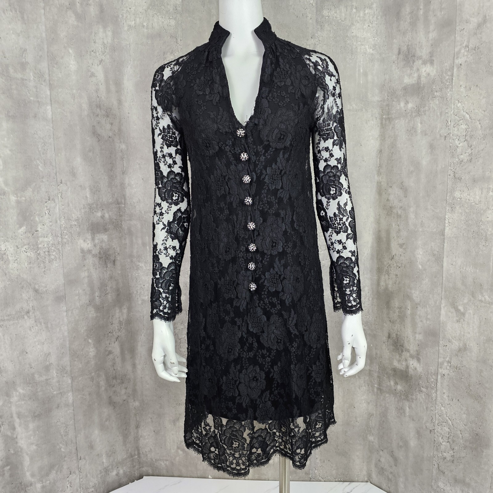 Vintage 60s Werle Beverly Hills Womens S Black Lace Cocktail Dress Gothic Formal