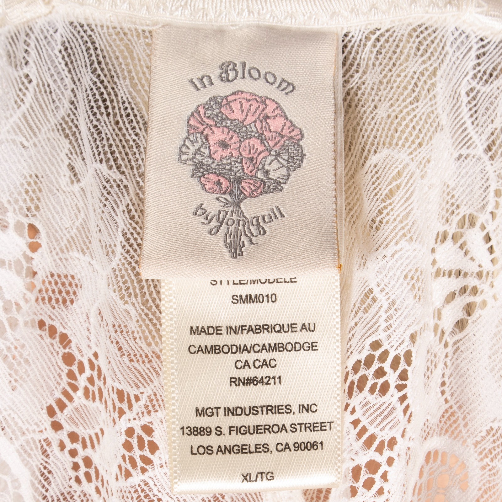 IN BLOOM by Jonquil Lingerie Slip XL White Soft Satin Wedding Babydoll Lace