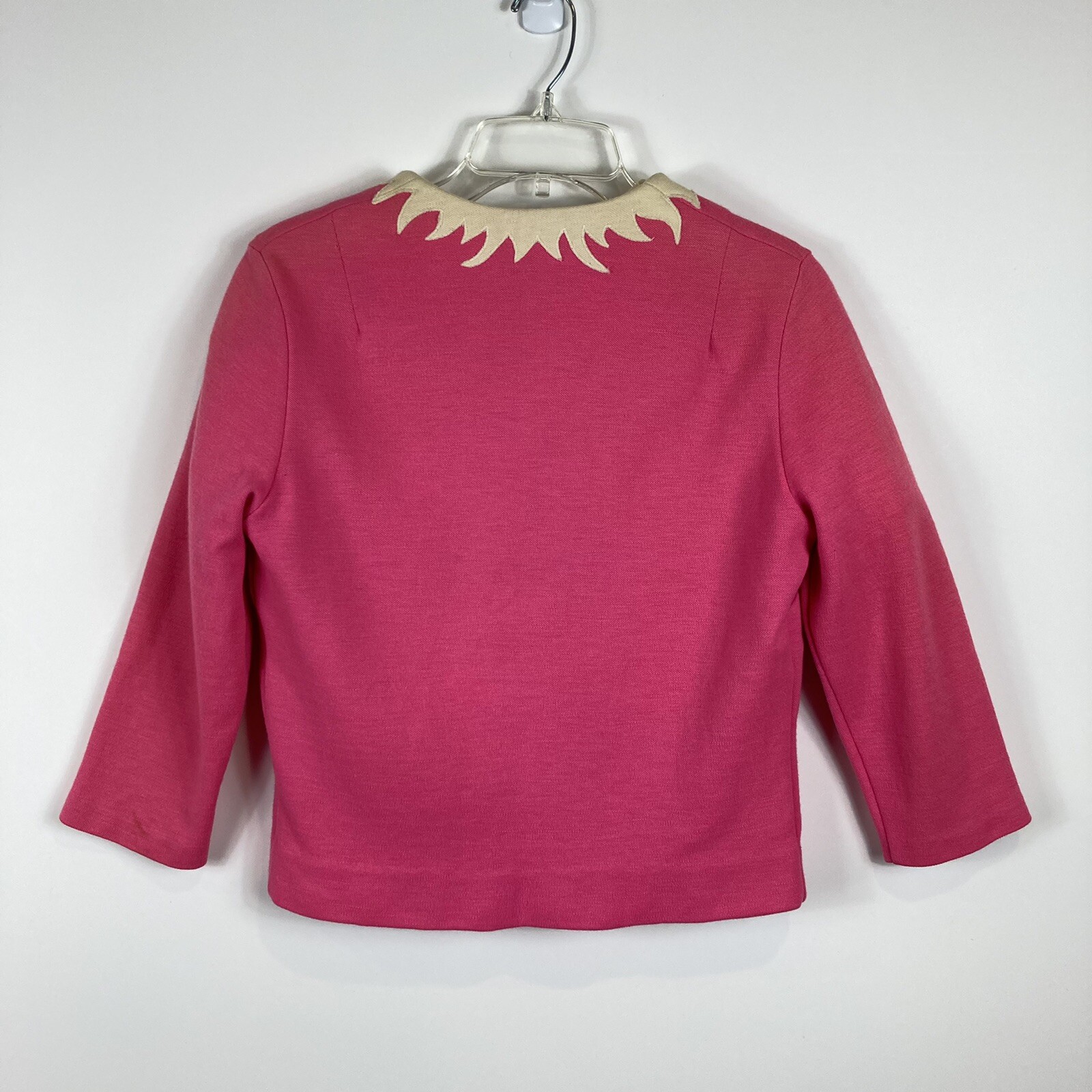 VTG Marie Phillips Pink Ivory 100% Worsted Wool Flat Knit Suit Skirt Set Women M