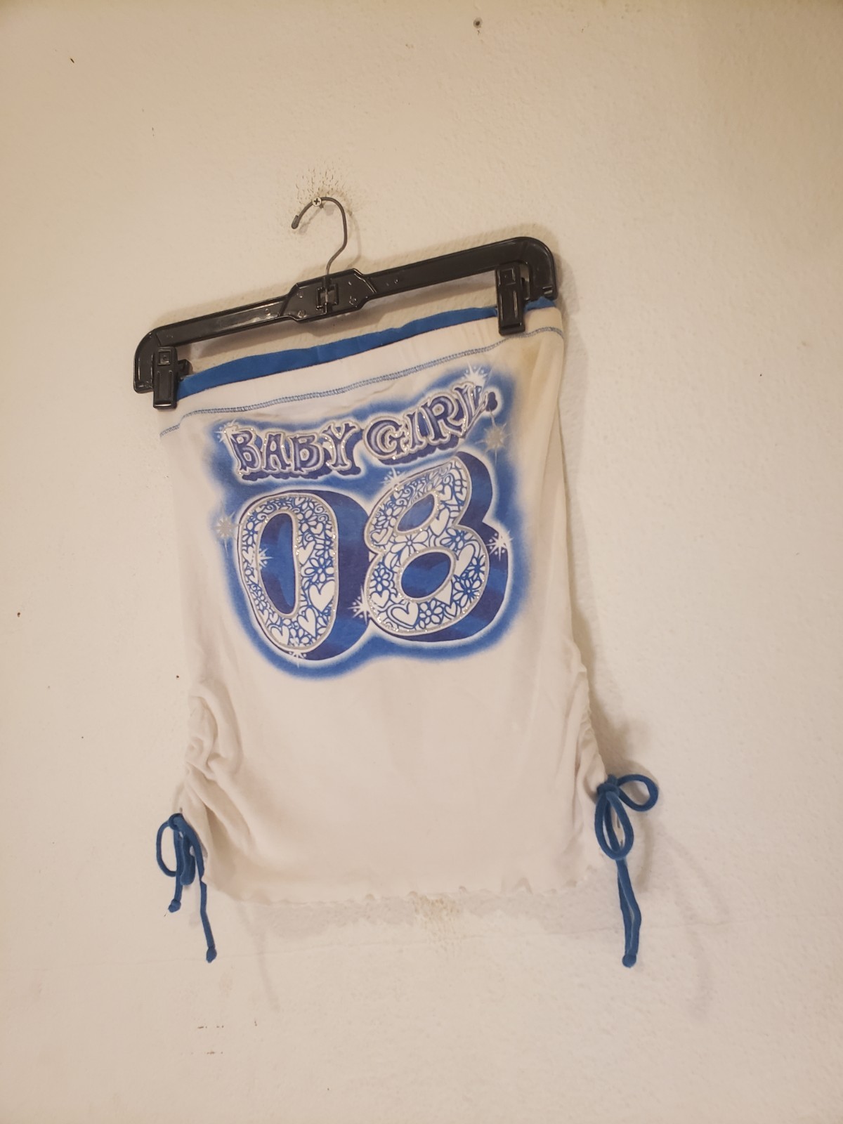 Vtg 90s Y2k Baby Girl Glitter Tube Top Sz M Cotton Blue White Strapless Hip Hip