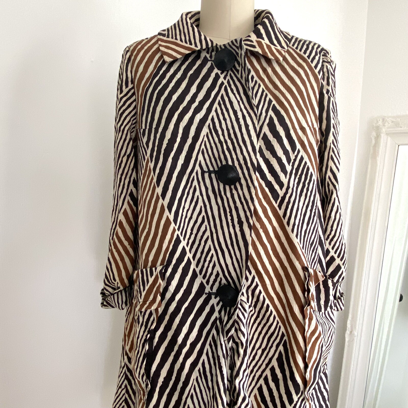Betty Rose Vintage 1960s Sea-Dry Water Repellent Stripe Button Jacket Coat – M