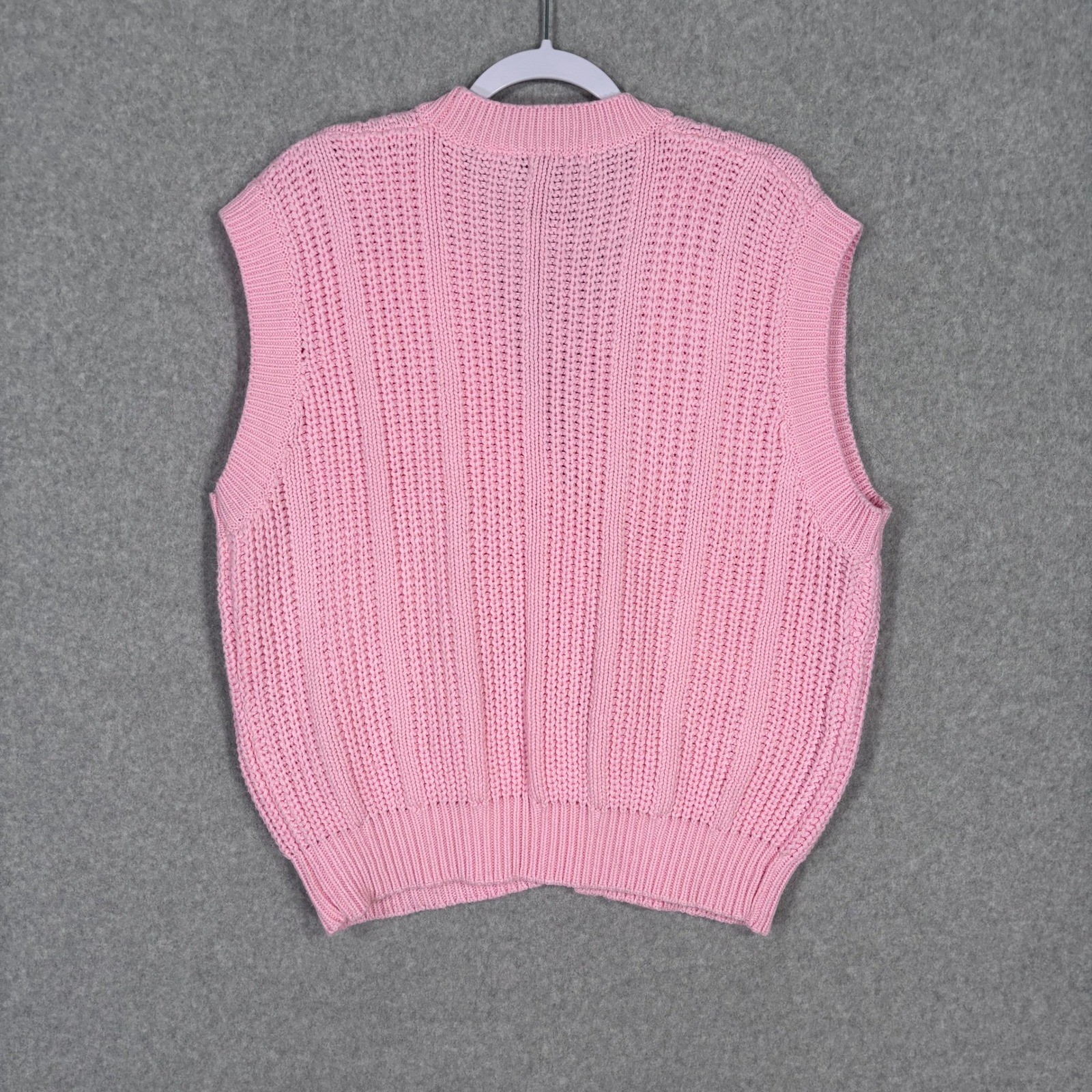 Vintage Cable Knit Sweater Vest Cardigan Large Cottage Granny Feminine Pastel