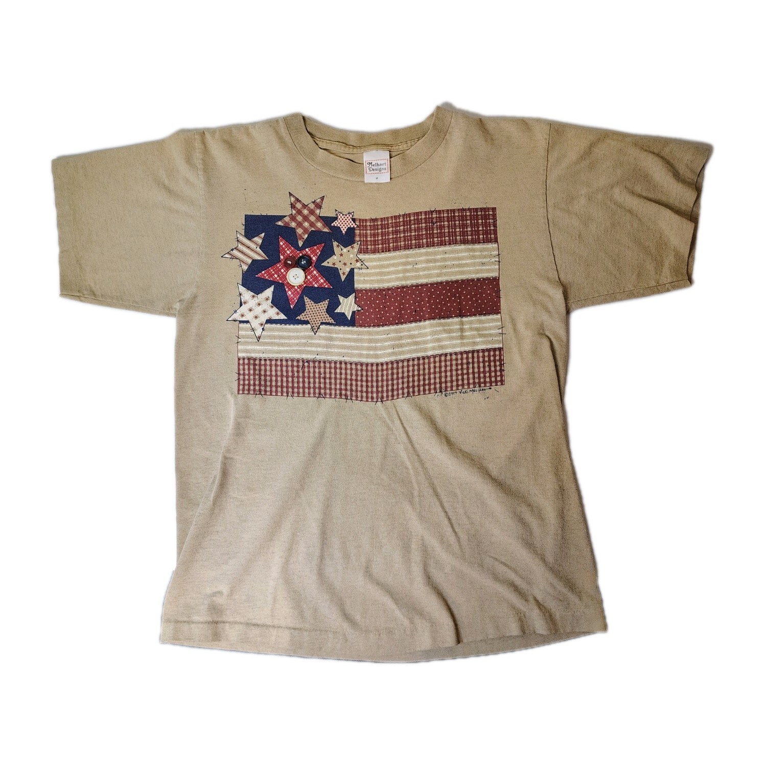 Vintage Alore Vicki Melhart Shirt Womens XXL Tan Crew Neck TShirt 90s American