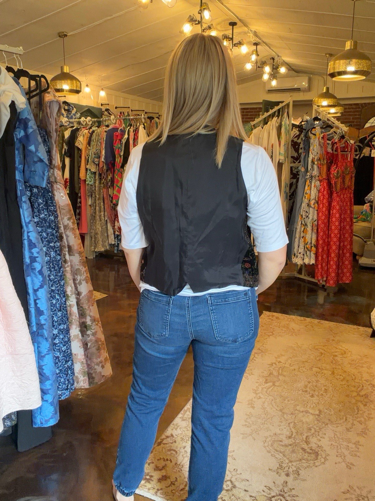 Vintage 90s Banana Republic Vest Navy Burnt Orange Velvet Boho Casual XS