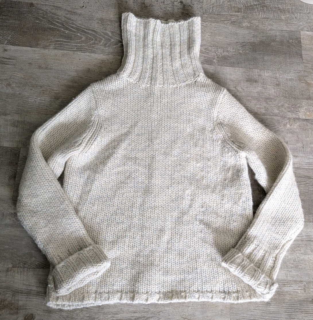 Vintage Gap Chunky White Donegal Turtleneck Sweater Size L Womens Wool Blend EUC