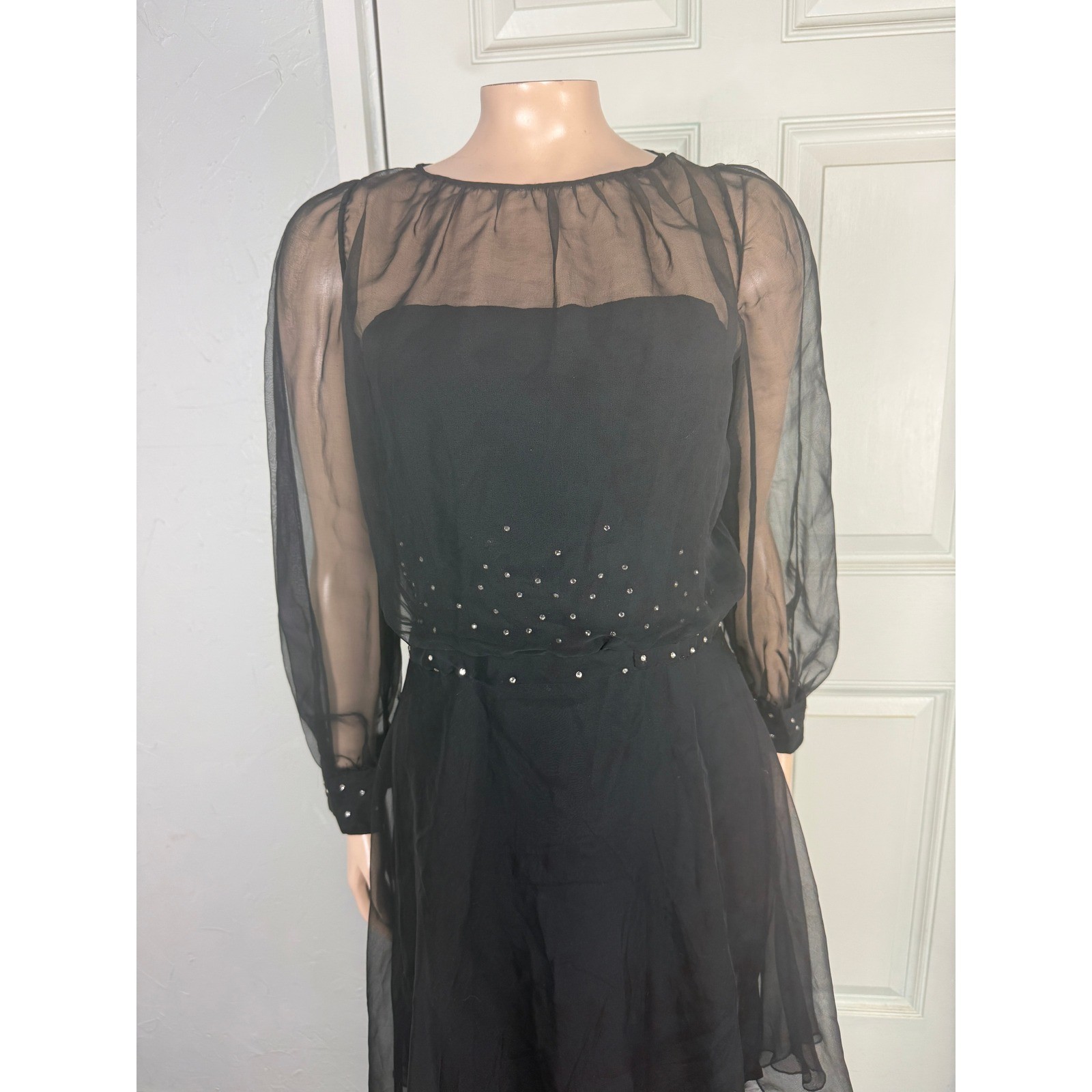 Vintage 70s 60s Jean of California Dress Party Sheer Formal Evening W18